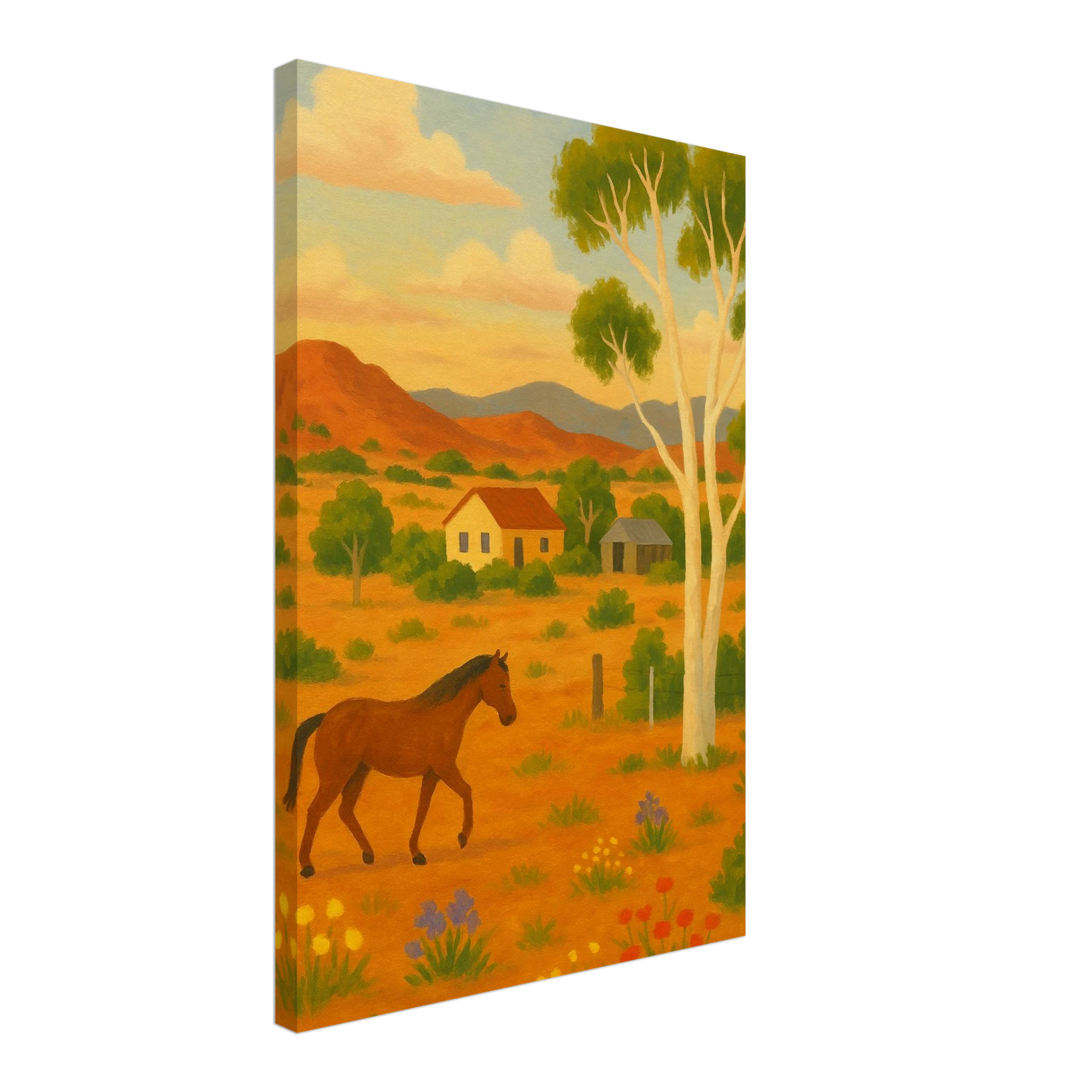 Canvas 40x60 cm 16x24″ - Outback Horse & Gum Tree Canvas Wall Art - Play By Print