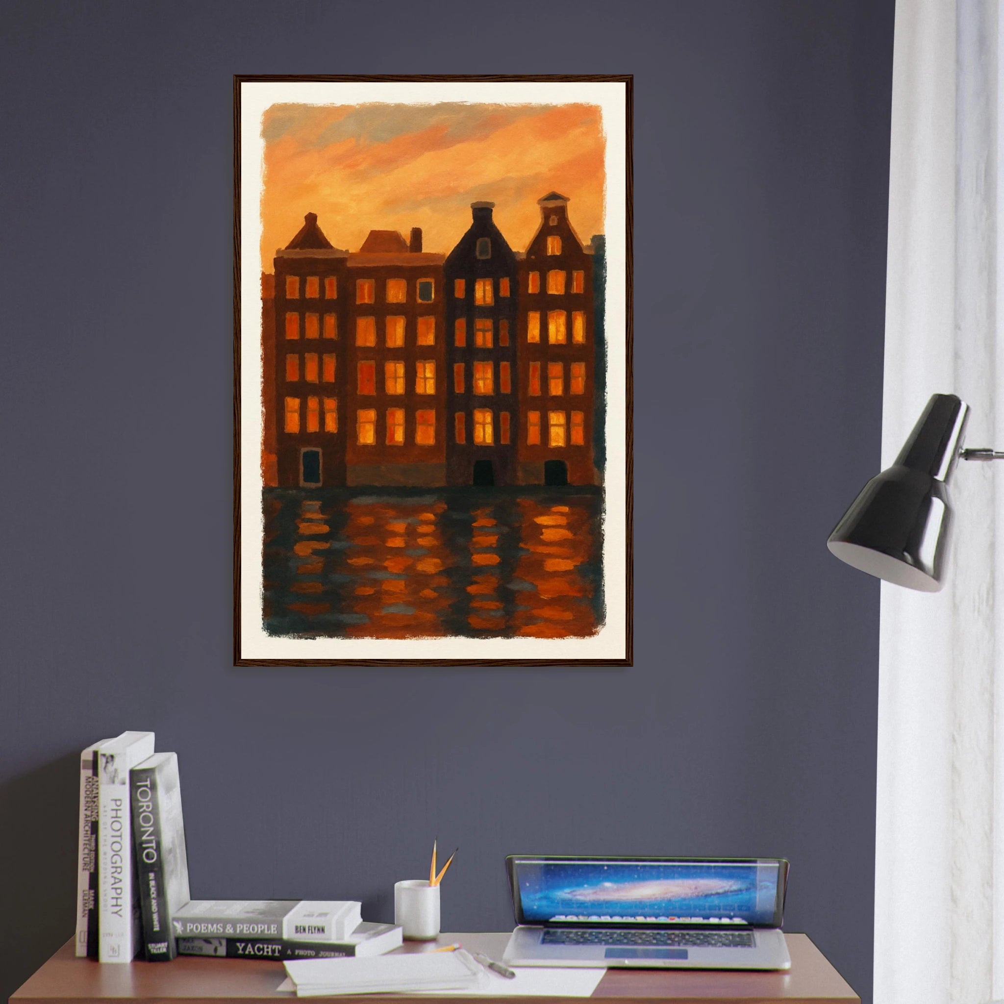 # all-groups - Golden Reflections – Amsterdam Canal Houses at Sunset Wall Art Print - Play By Print