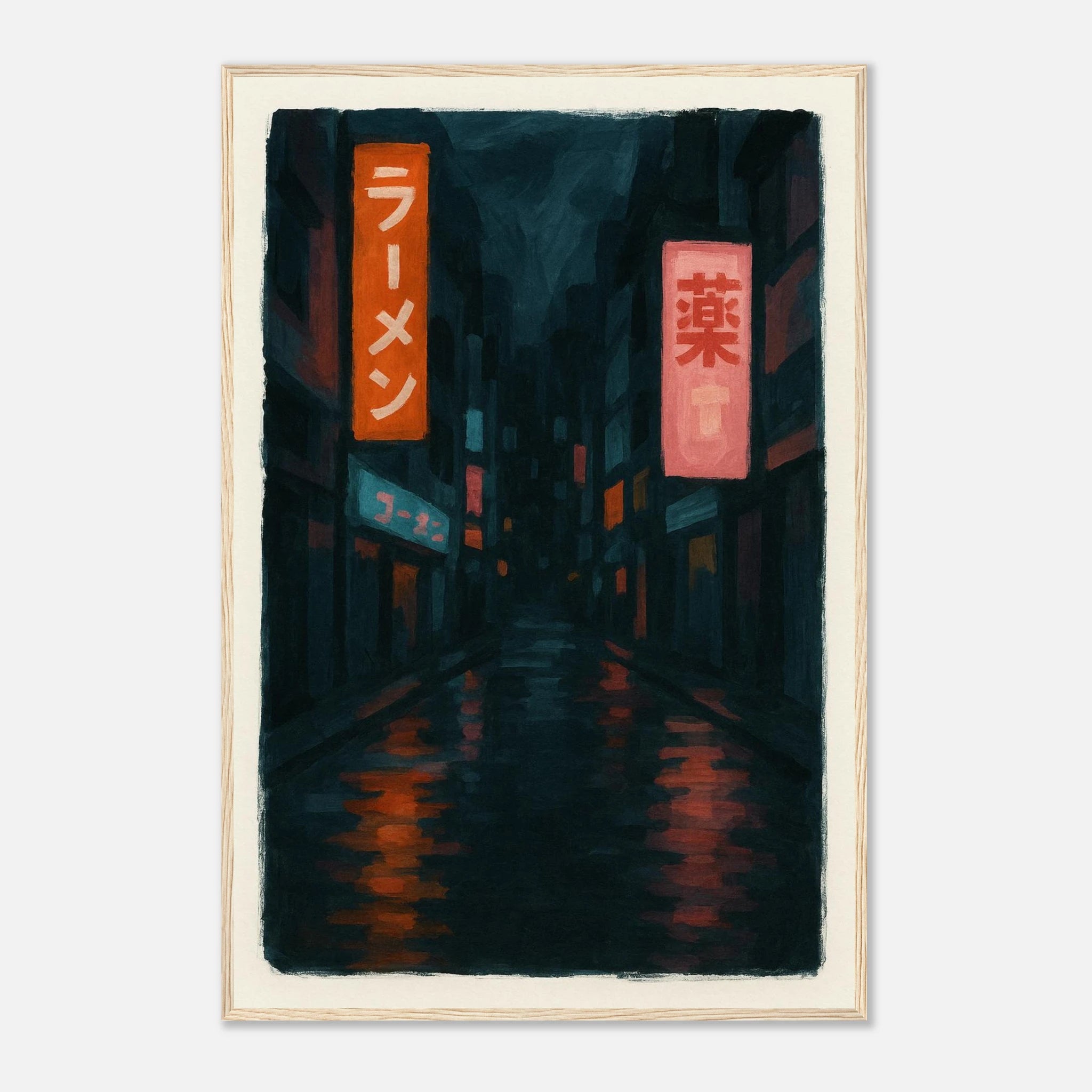 Wood frame 60x90 cm 24x36″ - Midnight Neon – Tokyo Alley Art Print - Play By Print