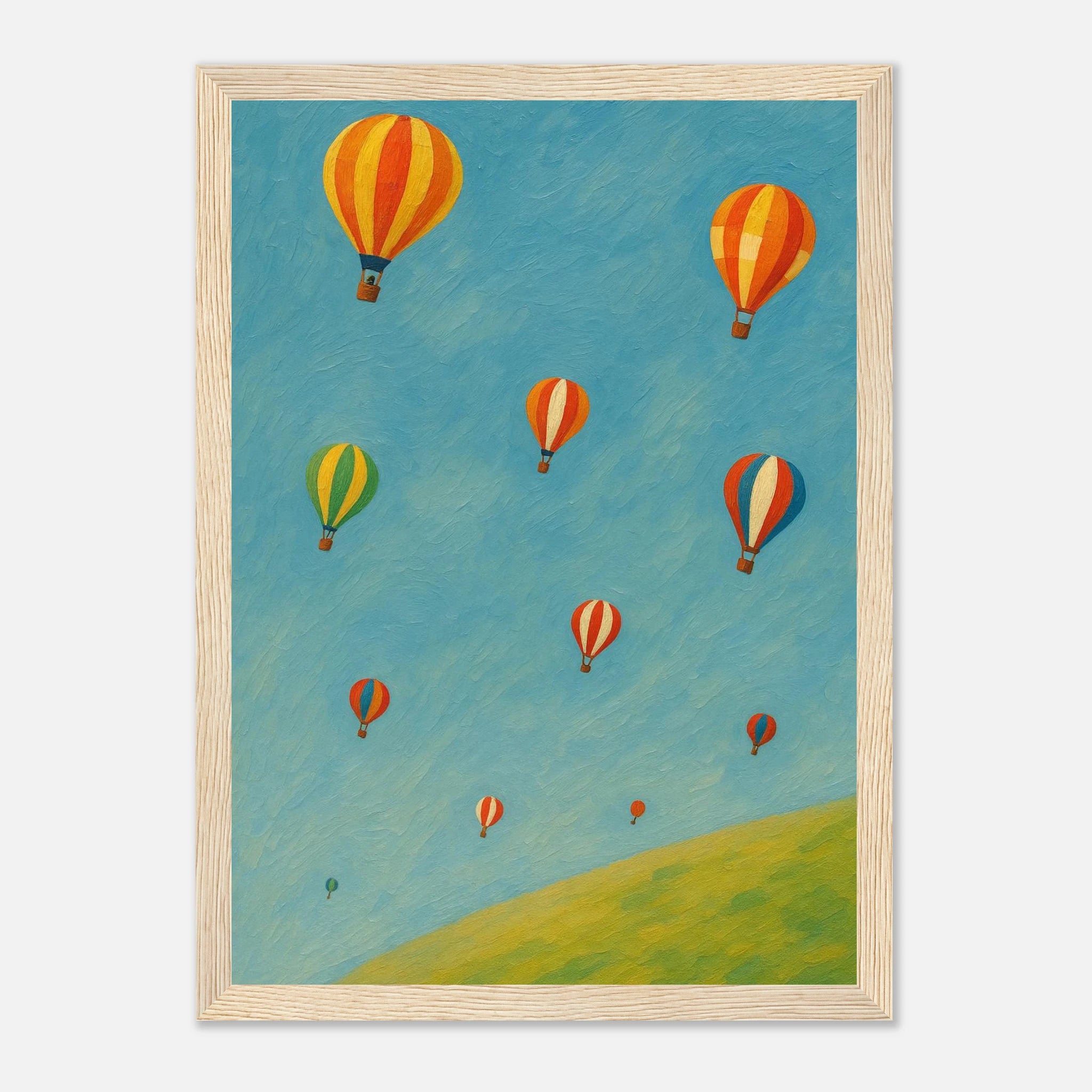 Wood frame A4 (21x29.7 cm 8x12") - Up and Away Hot Air Balloon Wall Art | Whimsical Nursery or Playroom Print - Play By Print