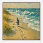 Dark wood frame 70x70 cm 28x28″ - “Soft Steps by the Sea” | Serene Coastal Art Print - Play By Print