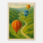 Wood frame 21x29.7 cm 8x12" - Up & Away – Hot Air Balloons Over Green Hills Wall Art Print - Play By Print