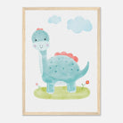 Wood frame - Blue Dinosaur Nursery Print | Watercolour Brachiosaurus Wall Art for Kids - Iris