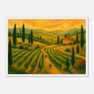 White frame A3 (29.7 x 42 cm) - “Sunset Over Tuscany” | Golden Vineyard Landscape - Play By Print