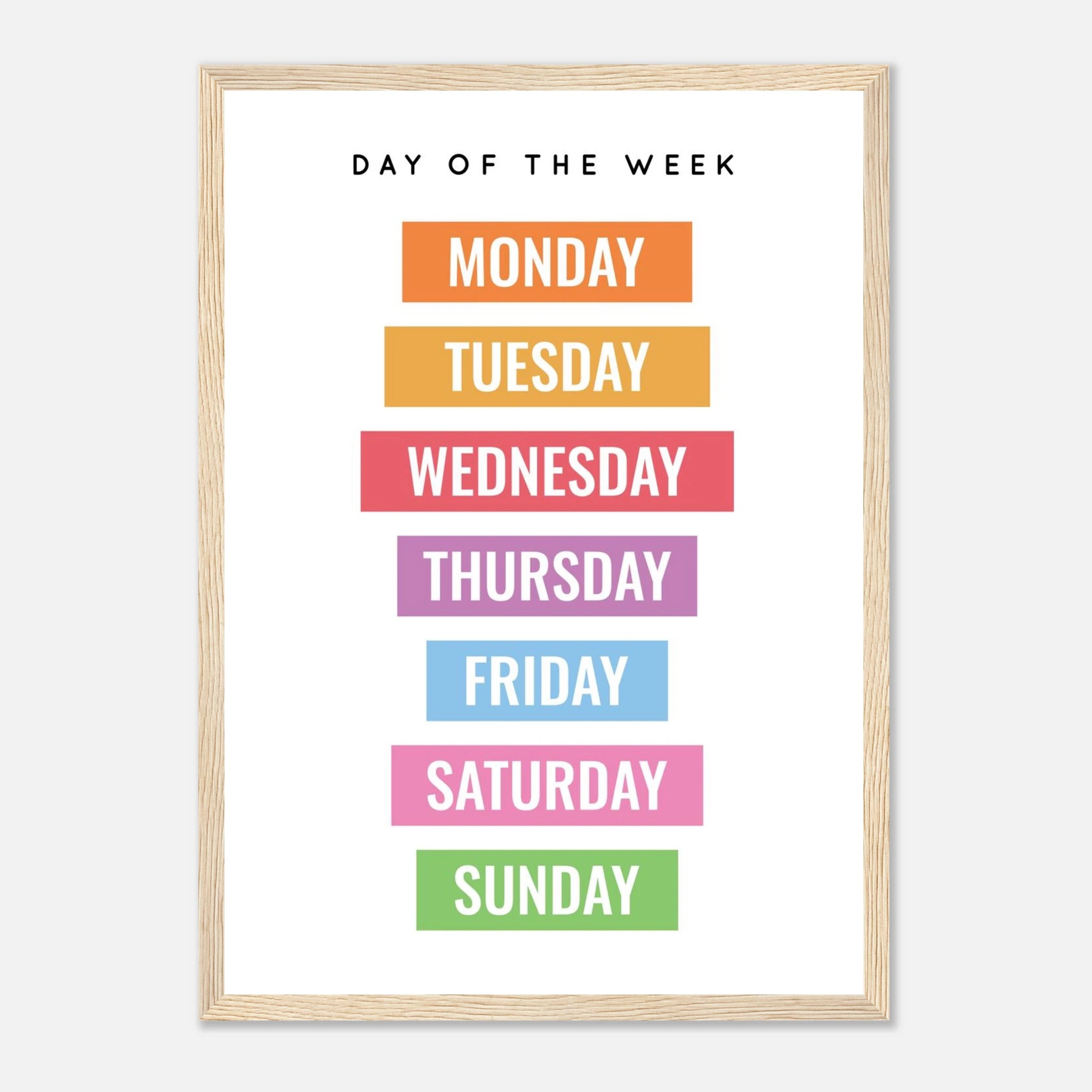 Wood frame - Rainbow Days of the Week Educational Print – Bold & Bright Learning Poster - Elena