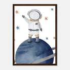 Dark wood frame - Watercolour Astronaut Standing on Planet Wall Art - Olga