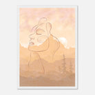 White frame - Sunset Muse – Minimal Line Art Portrait with Blush Mountain Landscape - Daisy