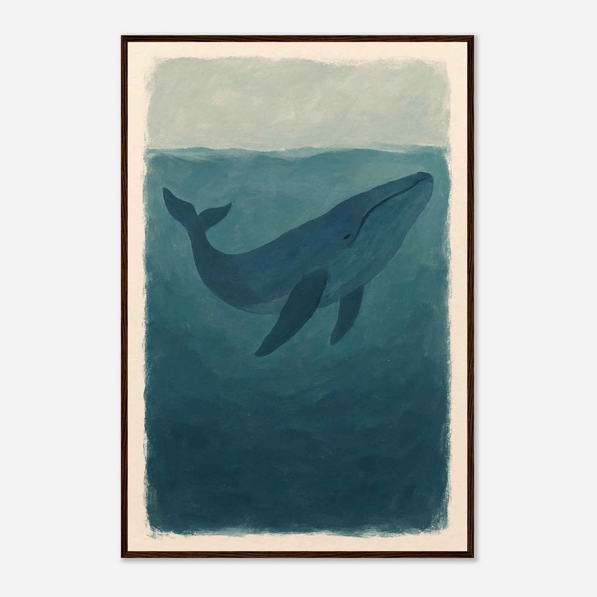 Dark wood frame 60x90 cm 24x36″ - Blue Whale – Gouache-Style Art Print - Play By Print
