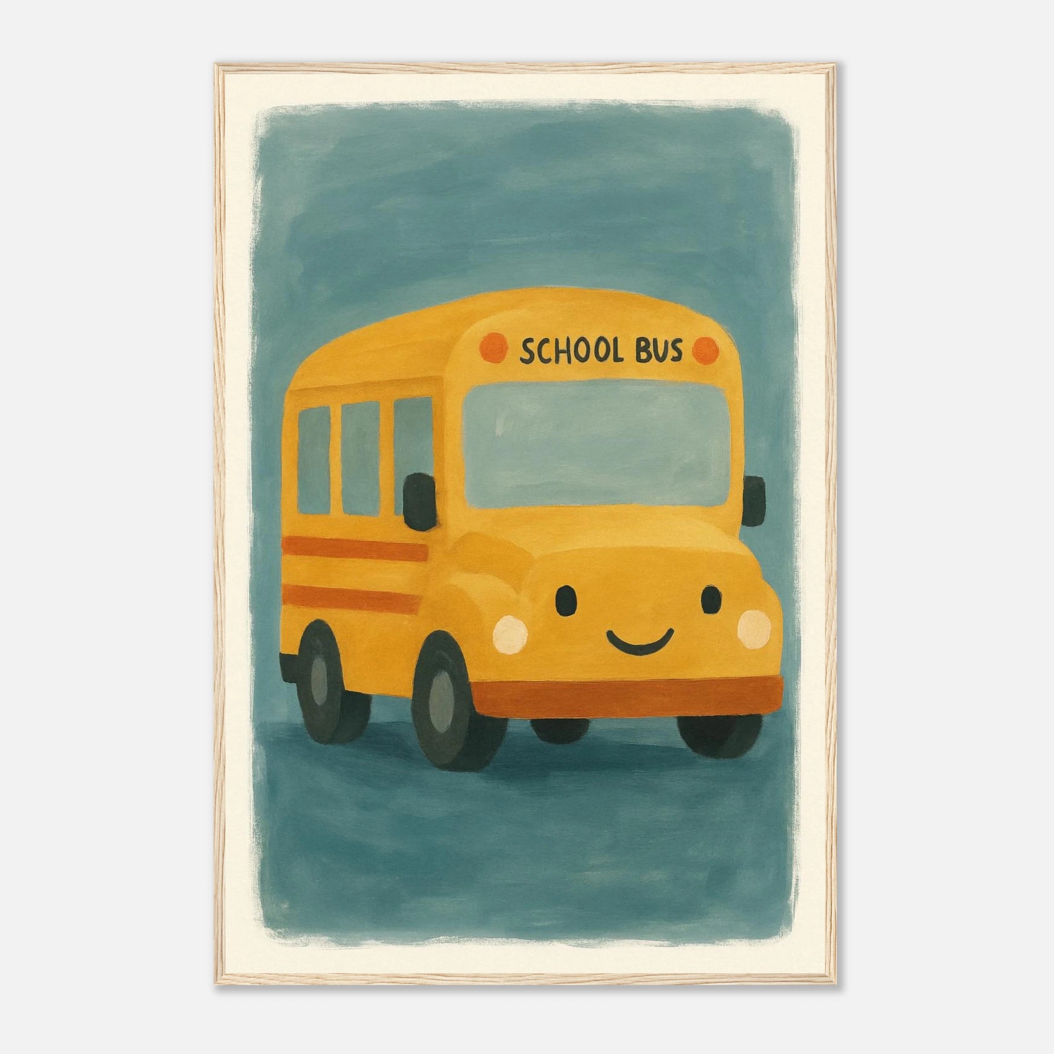 Wood frame 60x90 cm 24x36″ - Happy School Bus – Whimsical Nursery Art Print - Play By Print