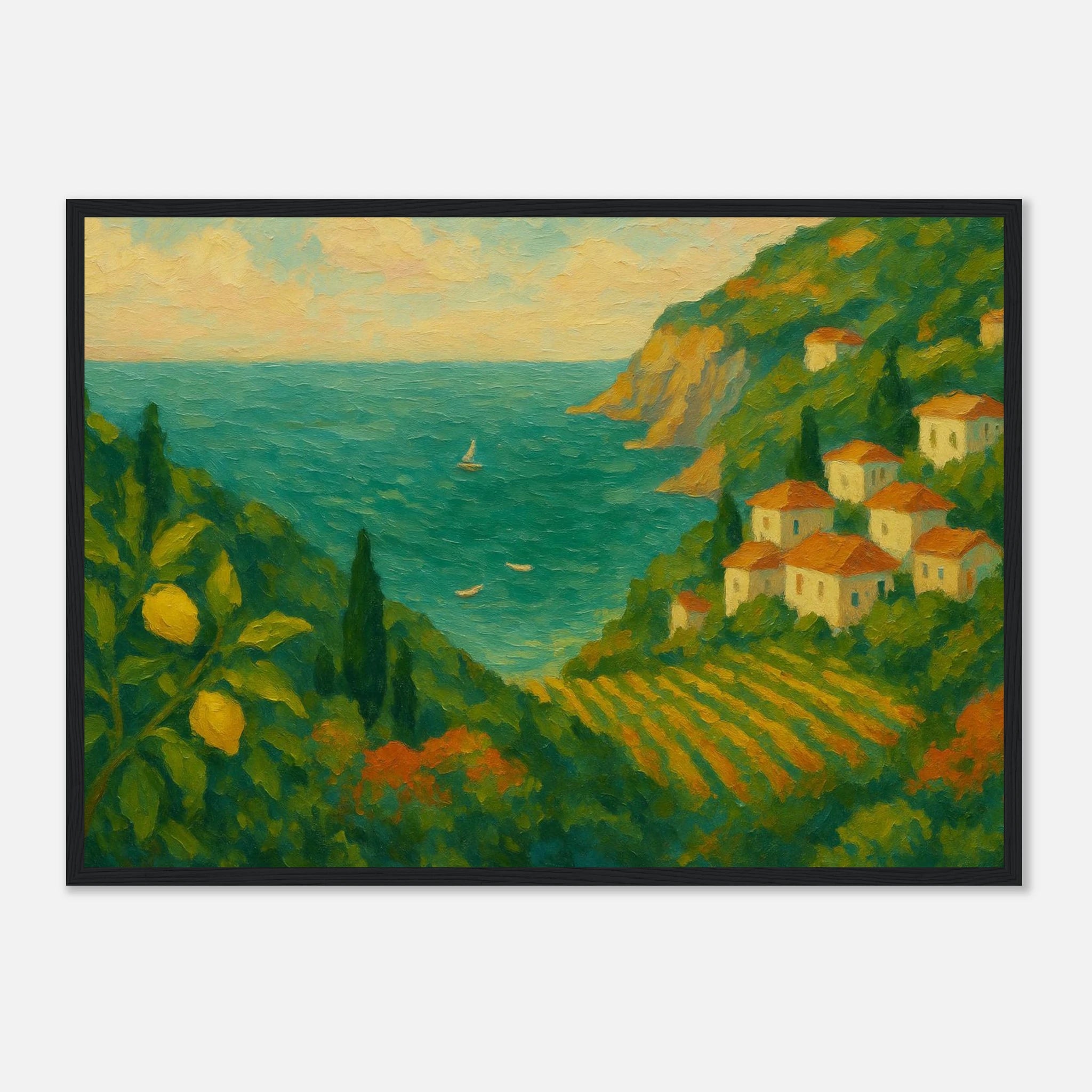 Black frame A2 (42 x 59.4 cm) - “Lemon Coast Daydream” | Amalfi-Inspired Coastal - Play By Print