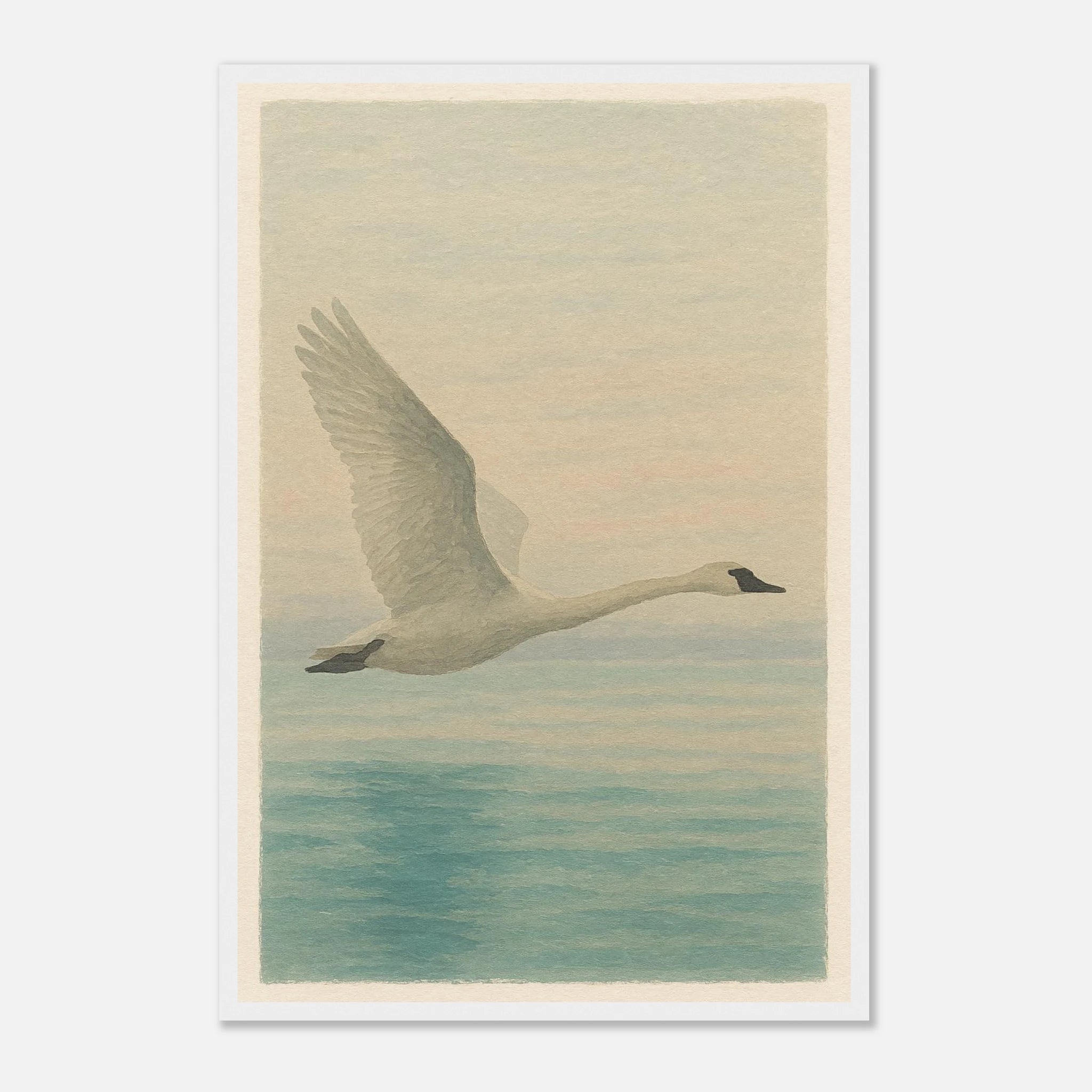 White frame 40x60 cm 16x24″ - Grace in Flight – Watercolour Swan Over Calm Waters - Play By Print