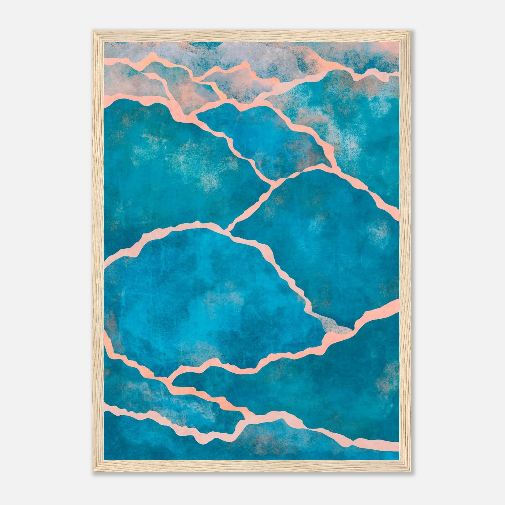 Wood frame - Cracked Ocean – Abstract Teal Coastal Texture Art Print - Daisy