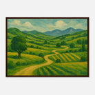 Dark wood frame A2 (42 x 59.4 cm) - “Winding Through Green” | Rolling Hills Countryside Print - Play By Print