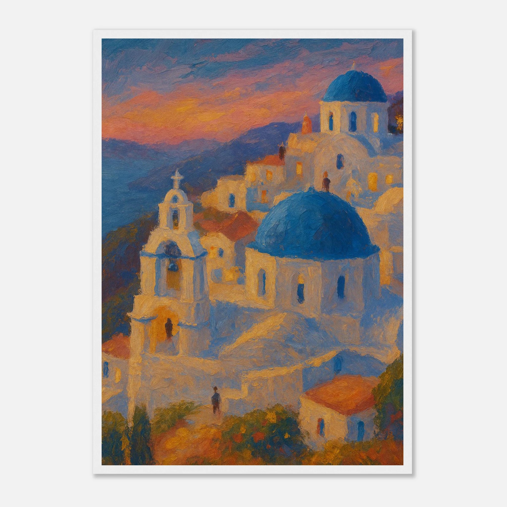 White frame A2 (42 x 59.4 cm) - "Sunset Over Santorini" Print | Mediterranean Wall Art - Play By Print