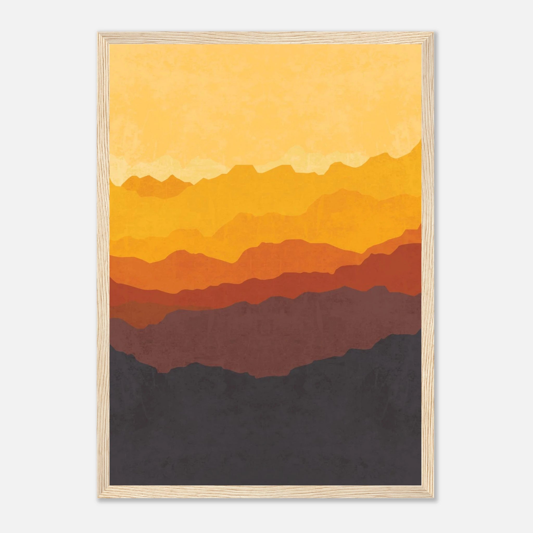 Wood frame - Golden Peaks – Warm Sunset Mountain Landscape Wall Art - Daisy