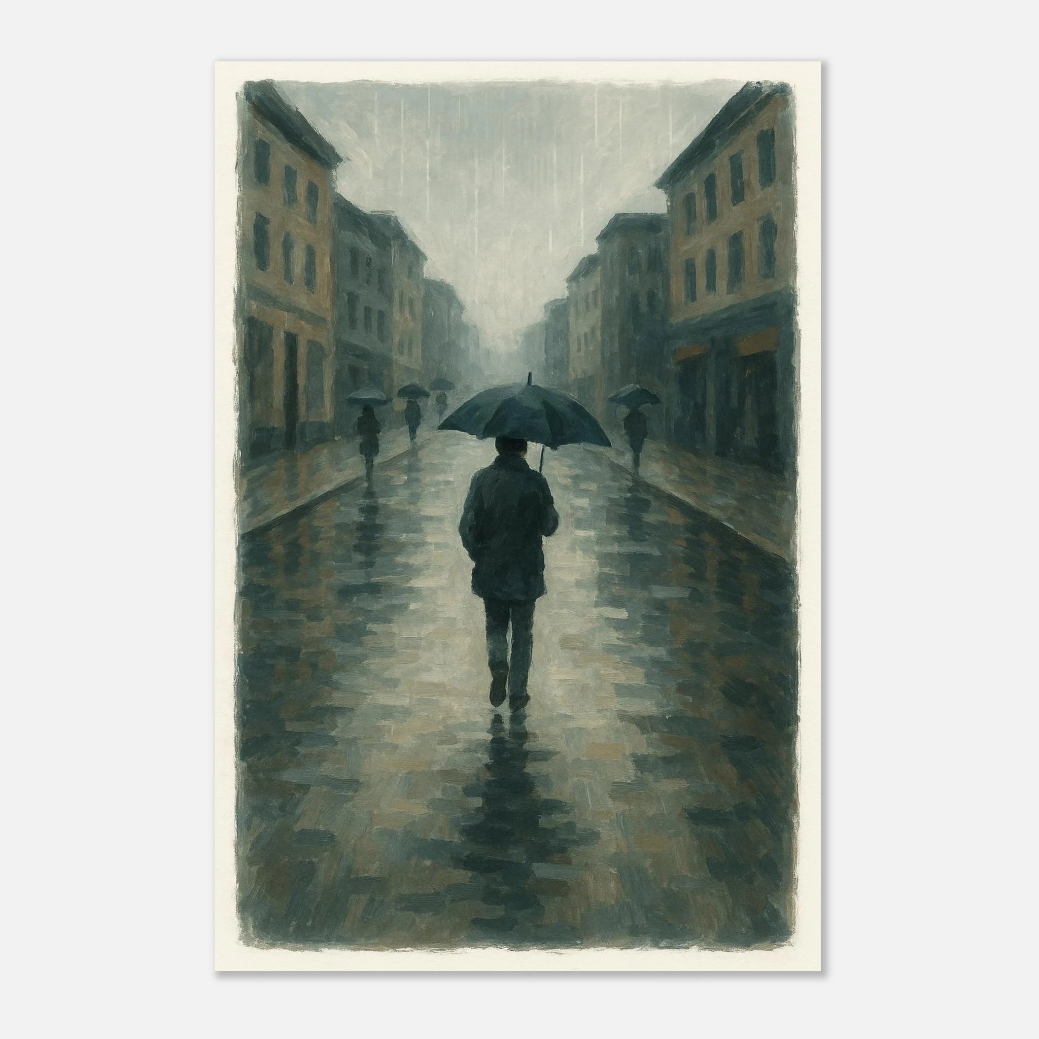 Unframed 40x60 cm 16x24″ - Rainy City Walk – Gouache-Style Art Print - Play By Print