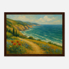 Dark wood frame 21x29.7 cm 8x12" - “Coastal Wildflowers & Whispering Waves” | Ocean Cliff Landscape - Play By Print