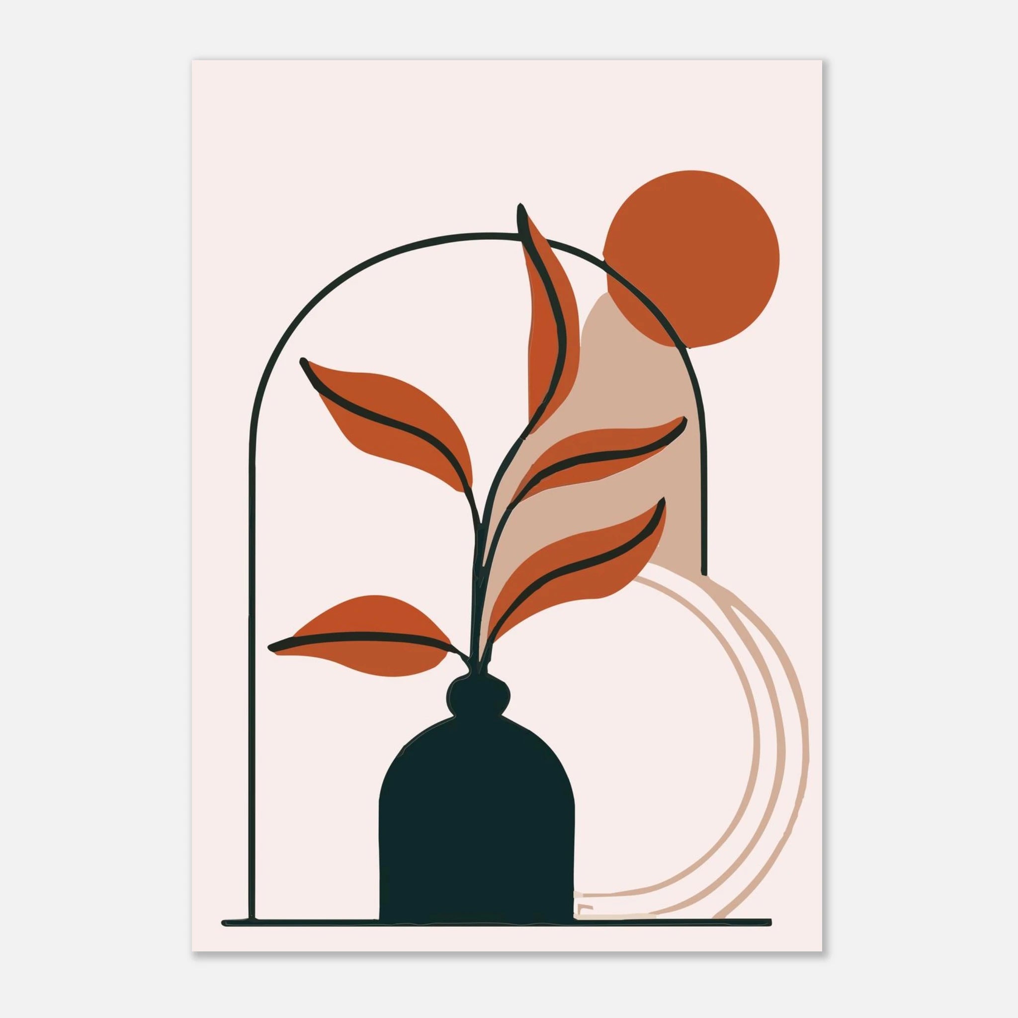Unframed - Terracotta Leaves in Vase Modern Abstract Wall Art - Jerin