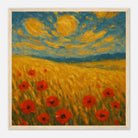 Wood frame 40x40 cm 16x16″ - “Sun-Spun Fields” | Golden Wheat & Poppy Field Art Print - Play By Print