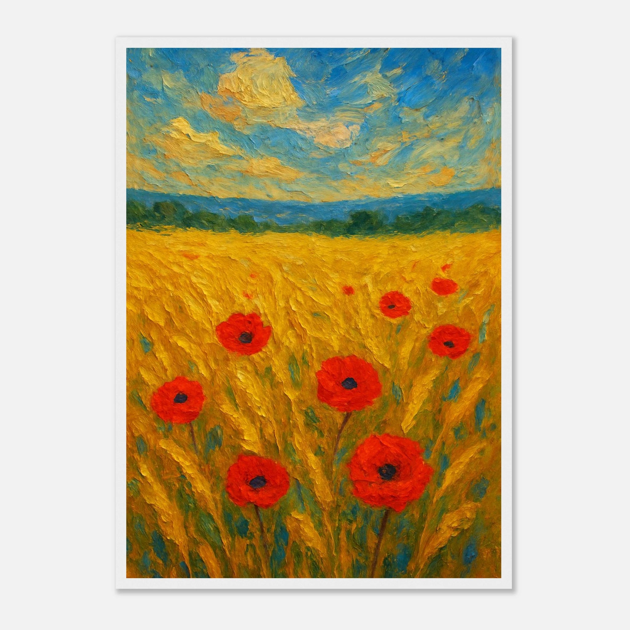 White frame A2 (42 x 59.4 cm) - Golden Poppy Field Print | Vibrant Impressionist Landscape - Play By Print