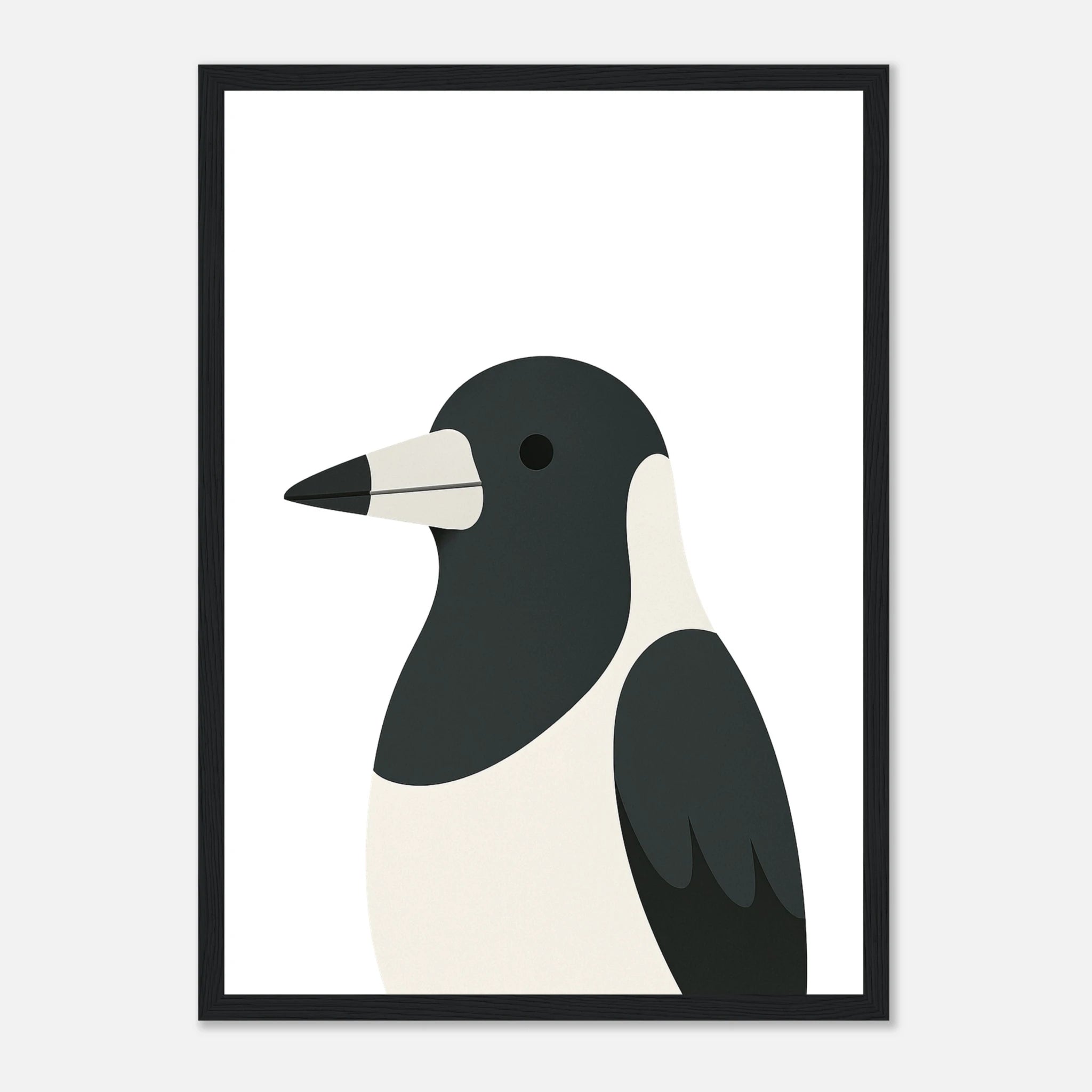 Black frame - Magpie – Minimalist Australian Bird Art Print | Native Wildlife Poster for Home or Classroom - Play By Print