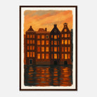 Dark wood frame 40x60 cm 16x24″ - Golden Reflections – Amsterdam Canal Houses at Sunset Wall Art Print - Play By Print