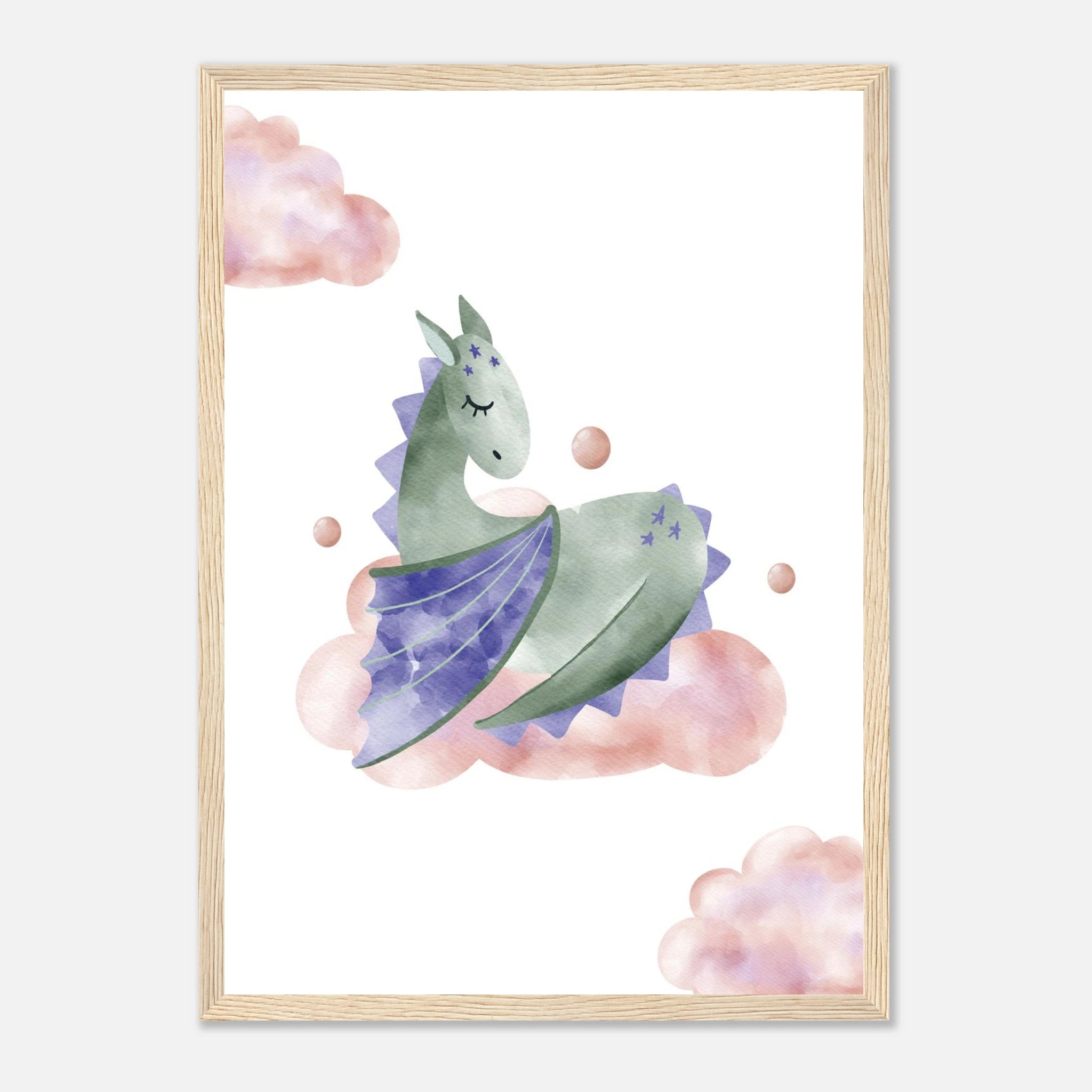 Wood frame - Watercolour Sleeping Dragon Wall Art - Olga