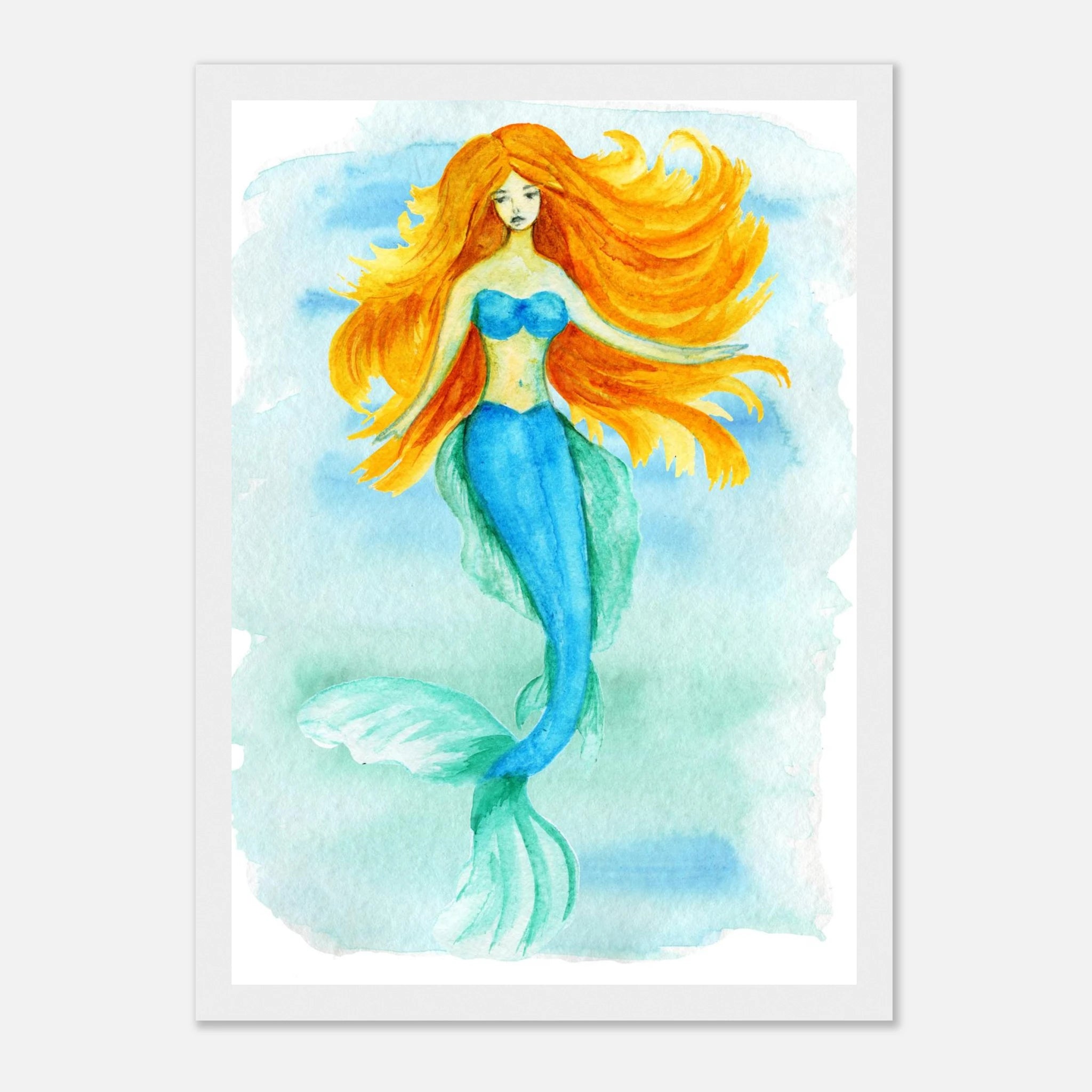 White frame - Ocean Beauty – Mermaid Watercolour Art Print 🧜♀️🌊 - Play By Print