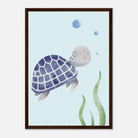 Dark wood frame A3 (29.7 x 42 cm) - Blue Sea Turtle Nursery Print | Watercolour Ocean Animal Wall Art for Kids - Iris