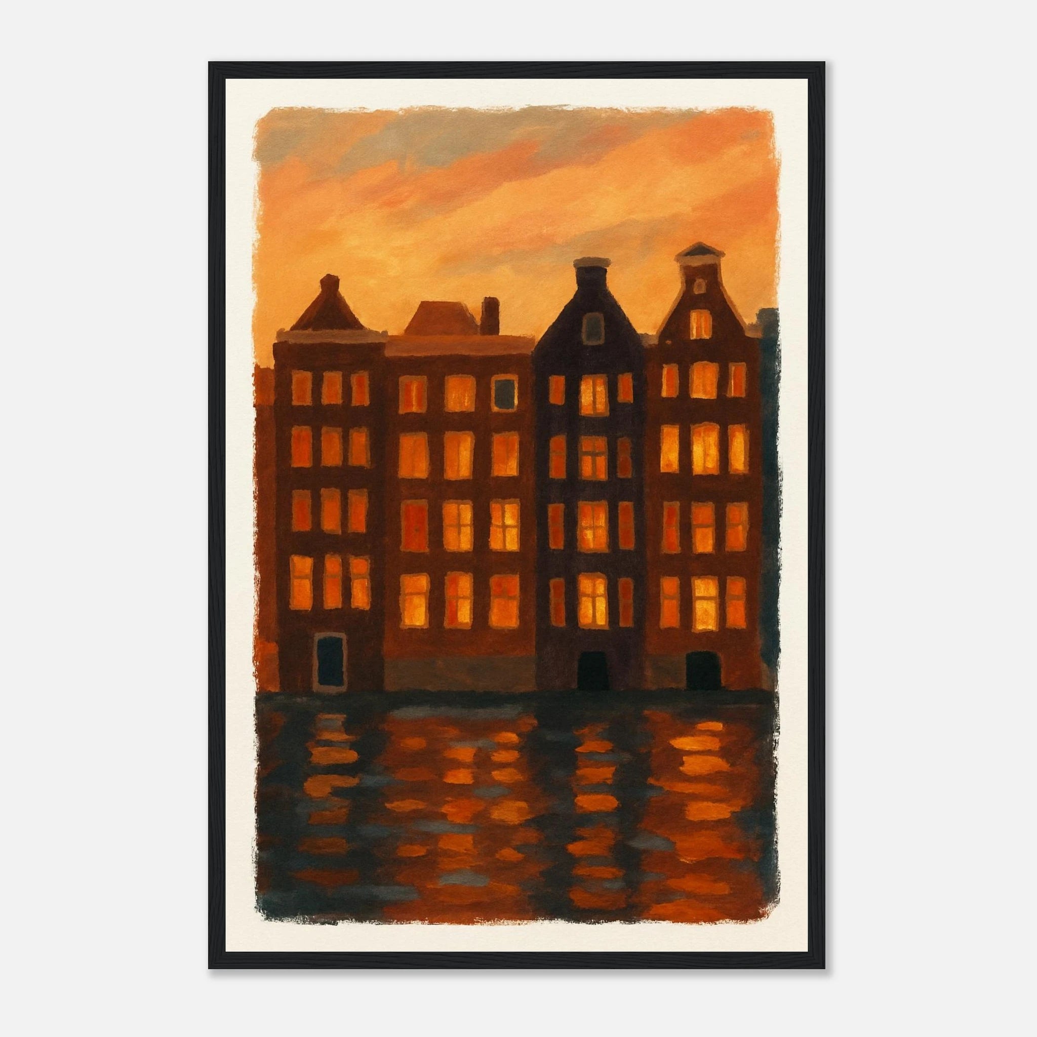 Black frame 40x60 cm 16x24″ - Golden Reflections – Amsterdam Canal Houses at Sunset Wall Art Print - Play By Print