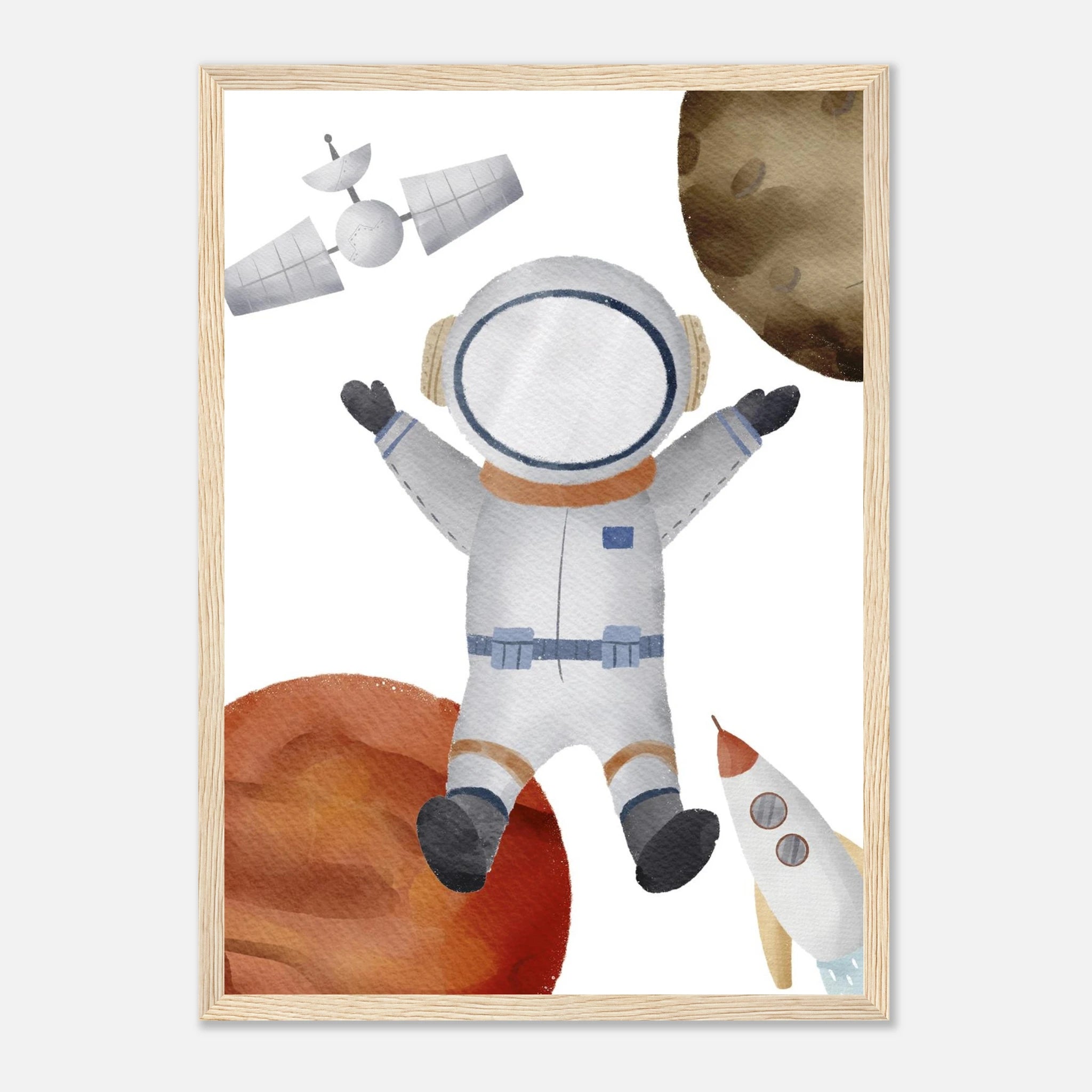 Wood frame - Watercolour Astronaut Space Adventure Wall Art - Olga
