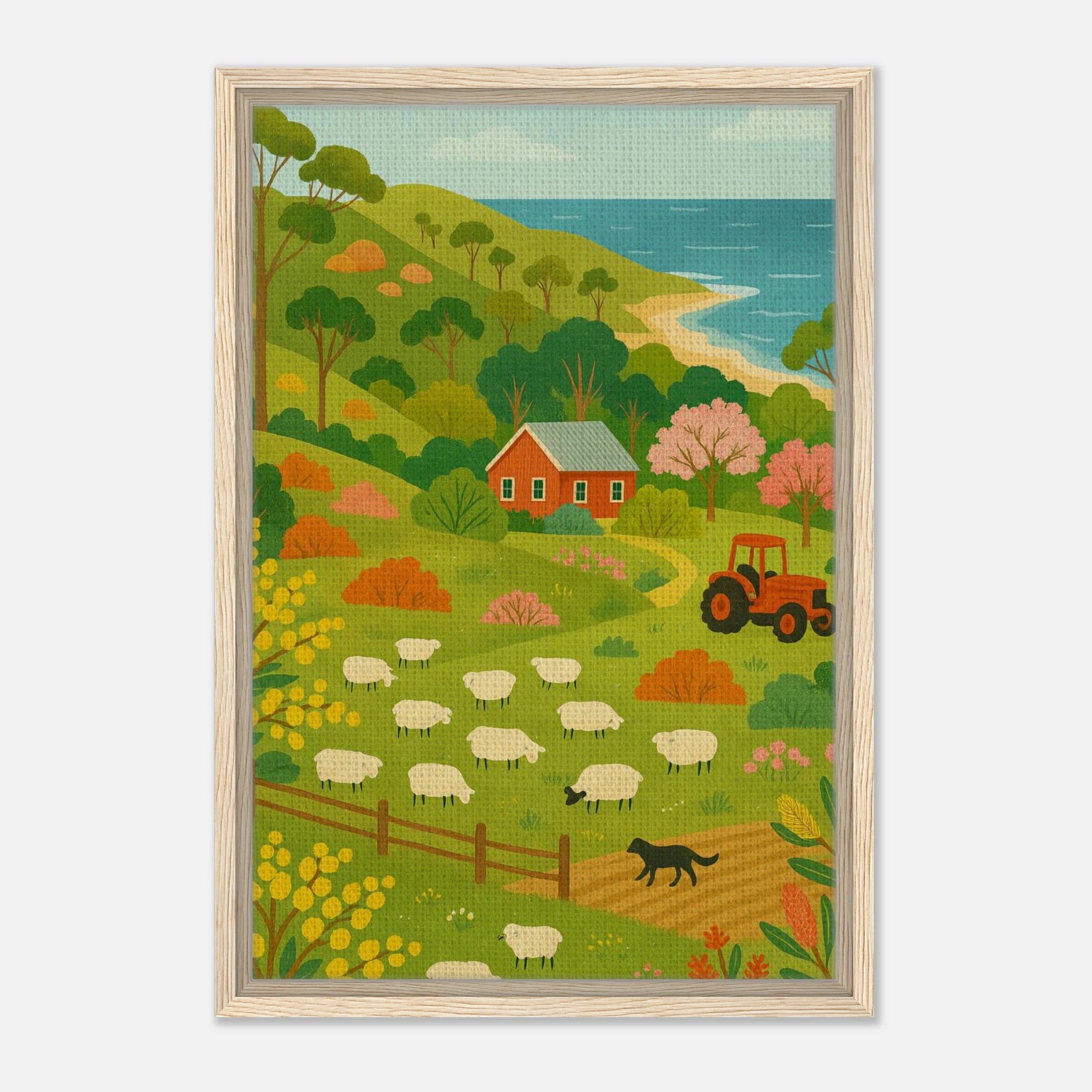 Wood frame 40x60 cm 16x24″ - Coastal Sheep Farm – Australian Countryside Canvas Wall Art - Play By Print