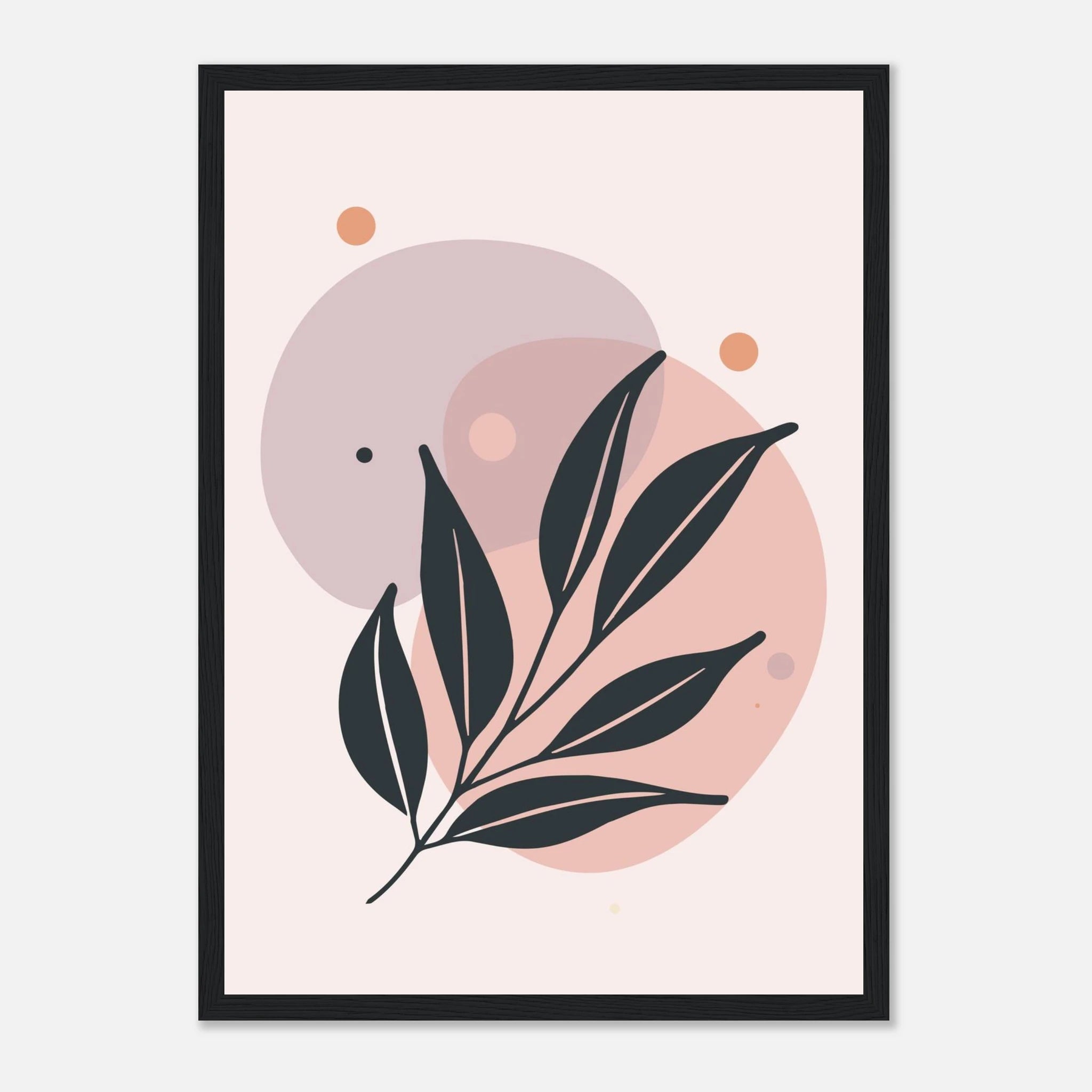 Black frame - Muted Blush Leaves Modern Abstract Wall Art - Jerin