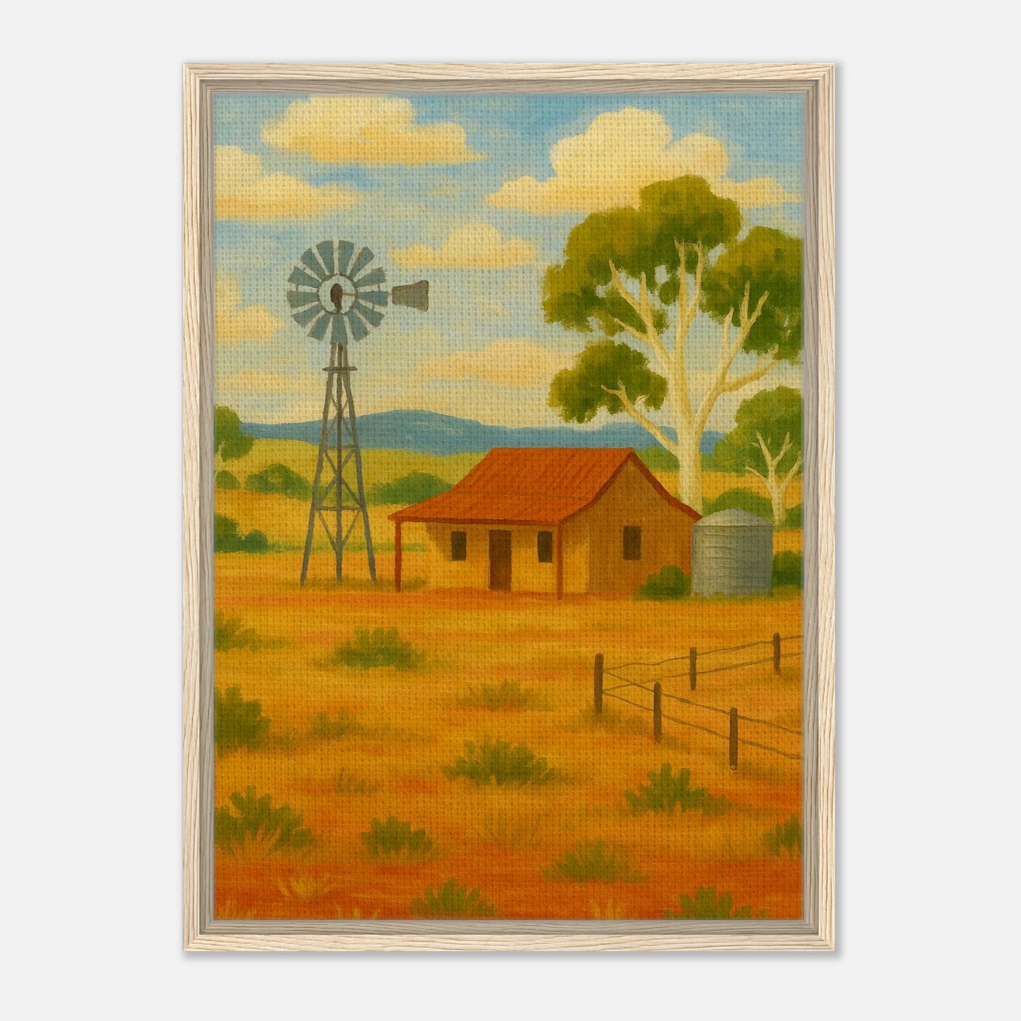 Wood frame - Outback Windmill & Cottage Canvas Wall Art - Play By Print