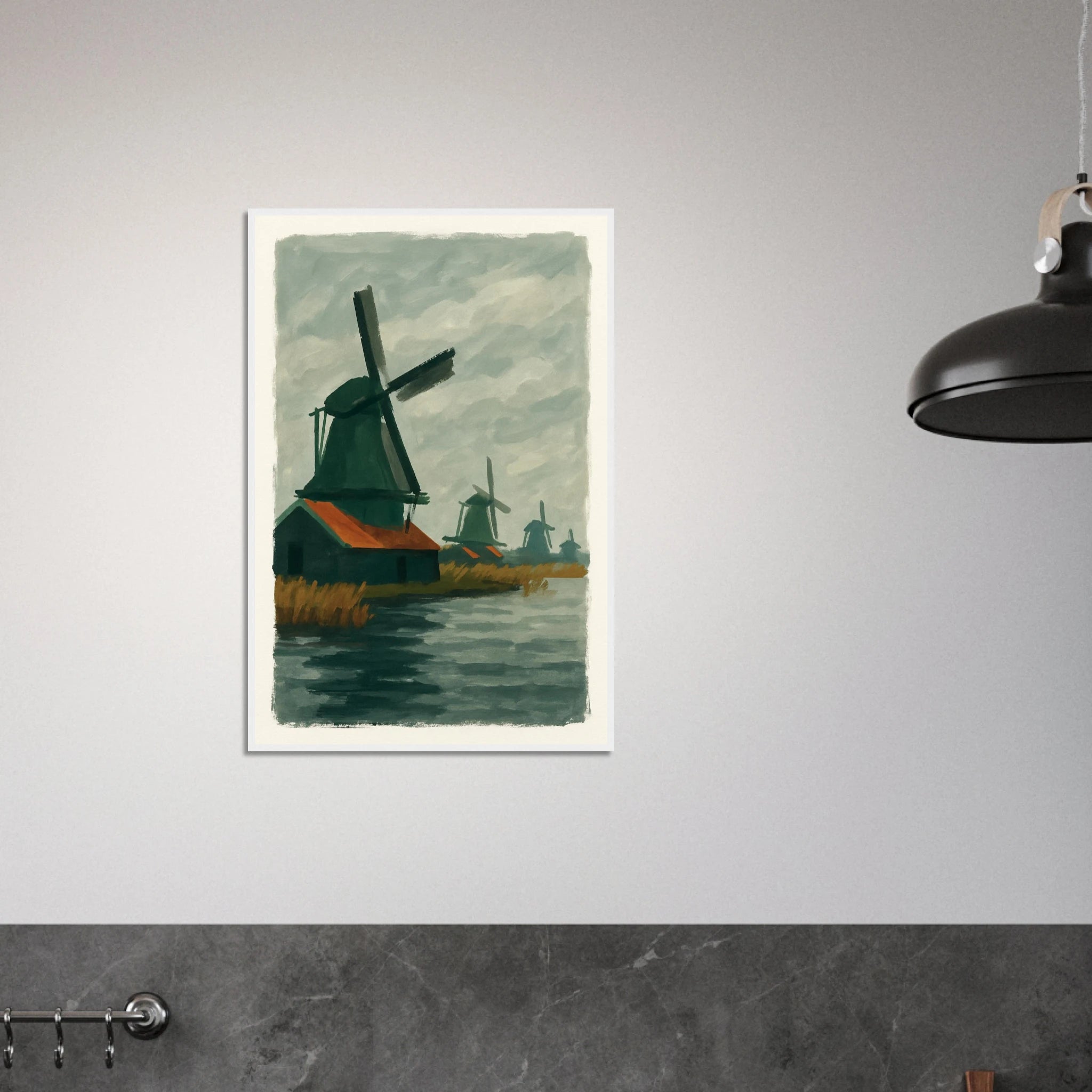 # all-groups - Dutch Windmills at Zaandam – Gouache-Style Art Print - Play By Print