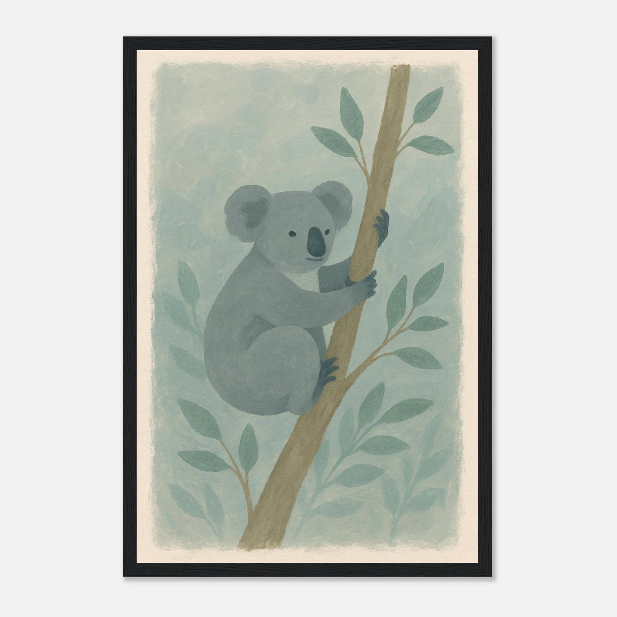Black frame 30x45 cm 12x18″ - Cuddly Koala in the Eucalypts – Australian Nursery Art Print - Play By Print