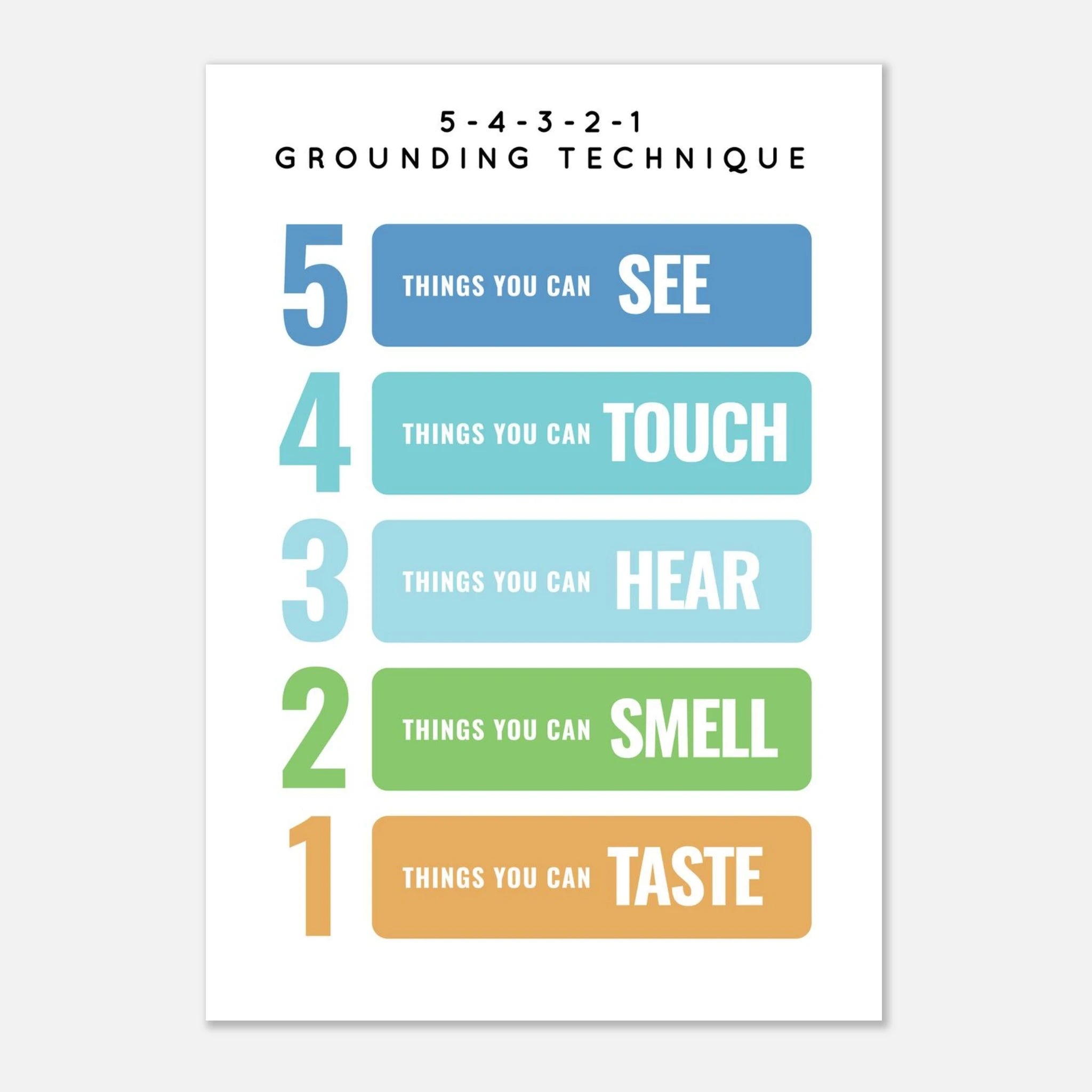 Unframed - 5-4-3-2-1 Grounding Technique Poster | Mindfulness & Anxiety Support for Kids - Elena