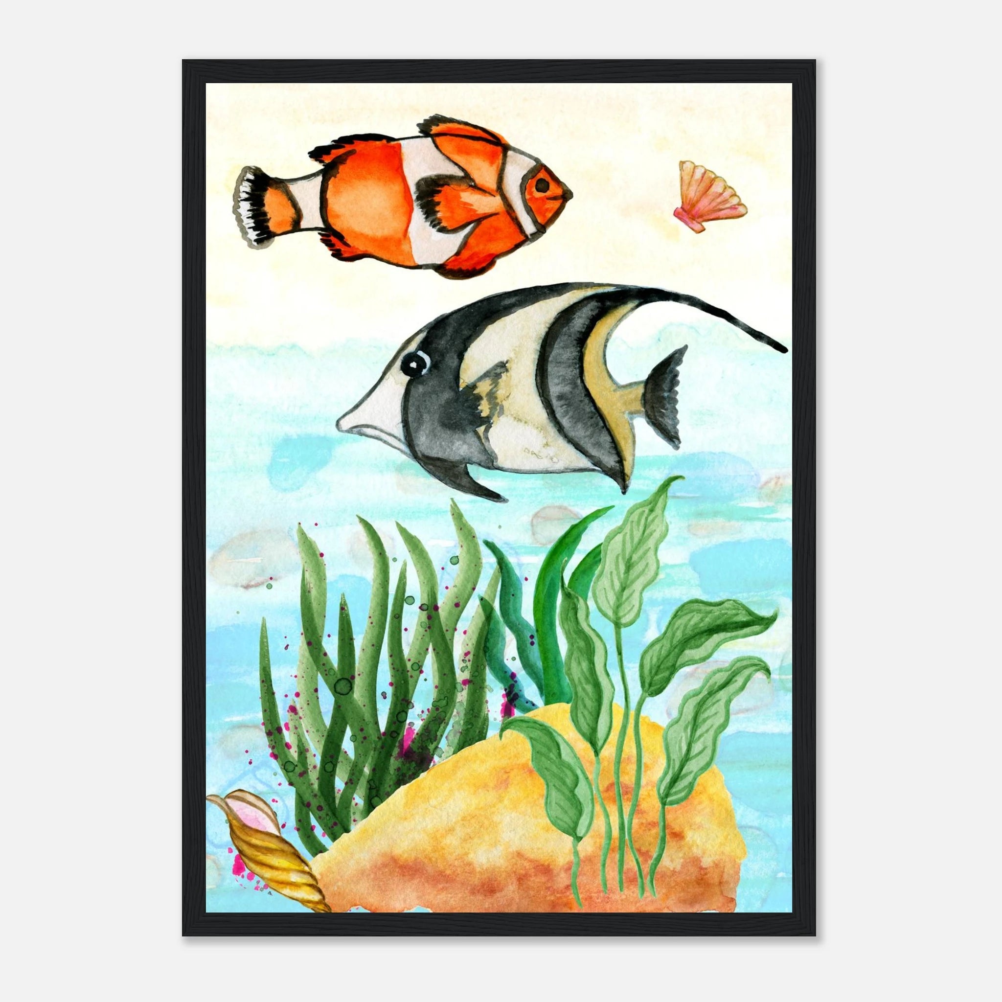 Black frame - Underwater Friends – Tropical Fish Watercolour Print 🐟🌿 - Play By Print