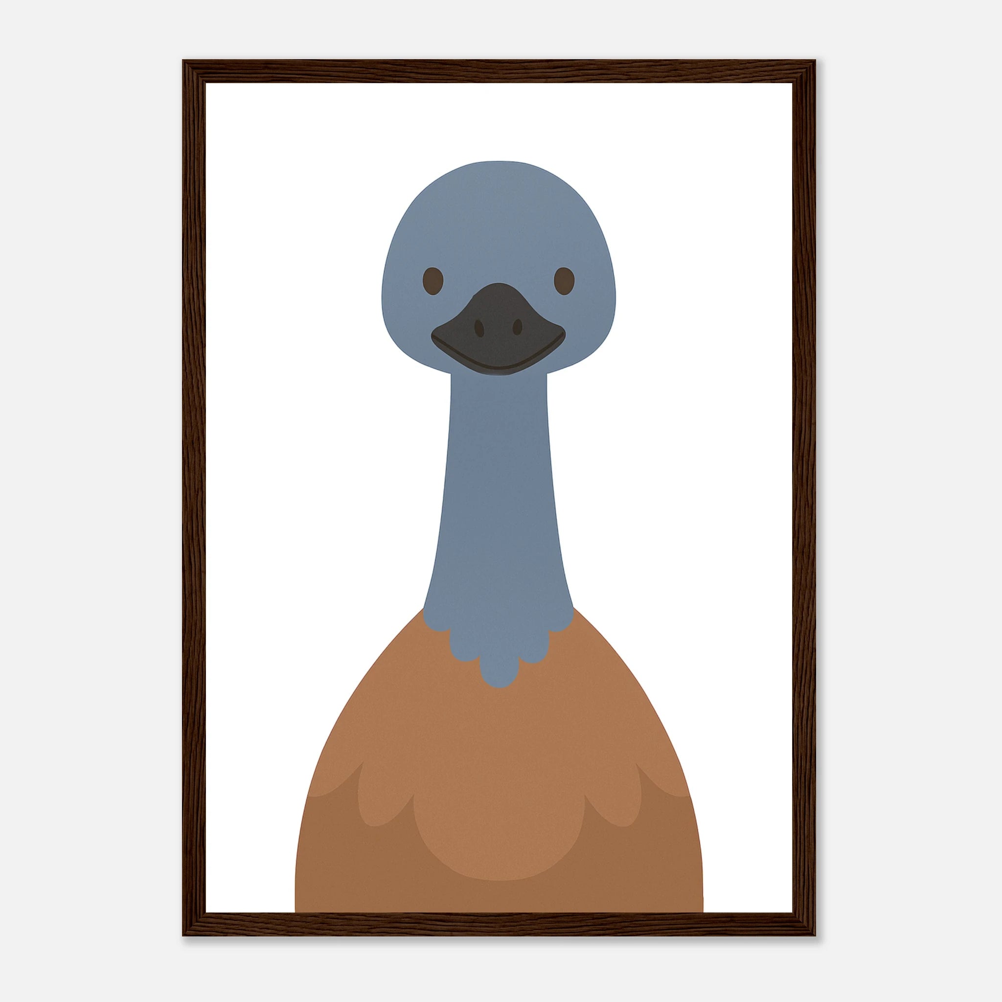 Dark wood frame - Emu – Minimalist Australian Animal Art Print | Native Bird Poster for Nursery or Classroom - Play By Print