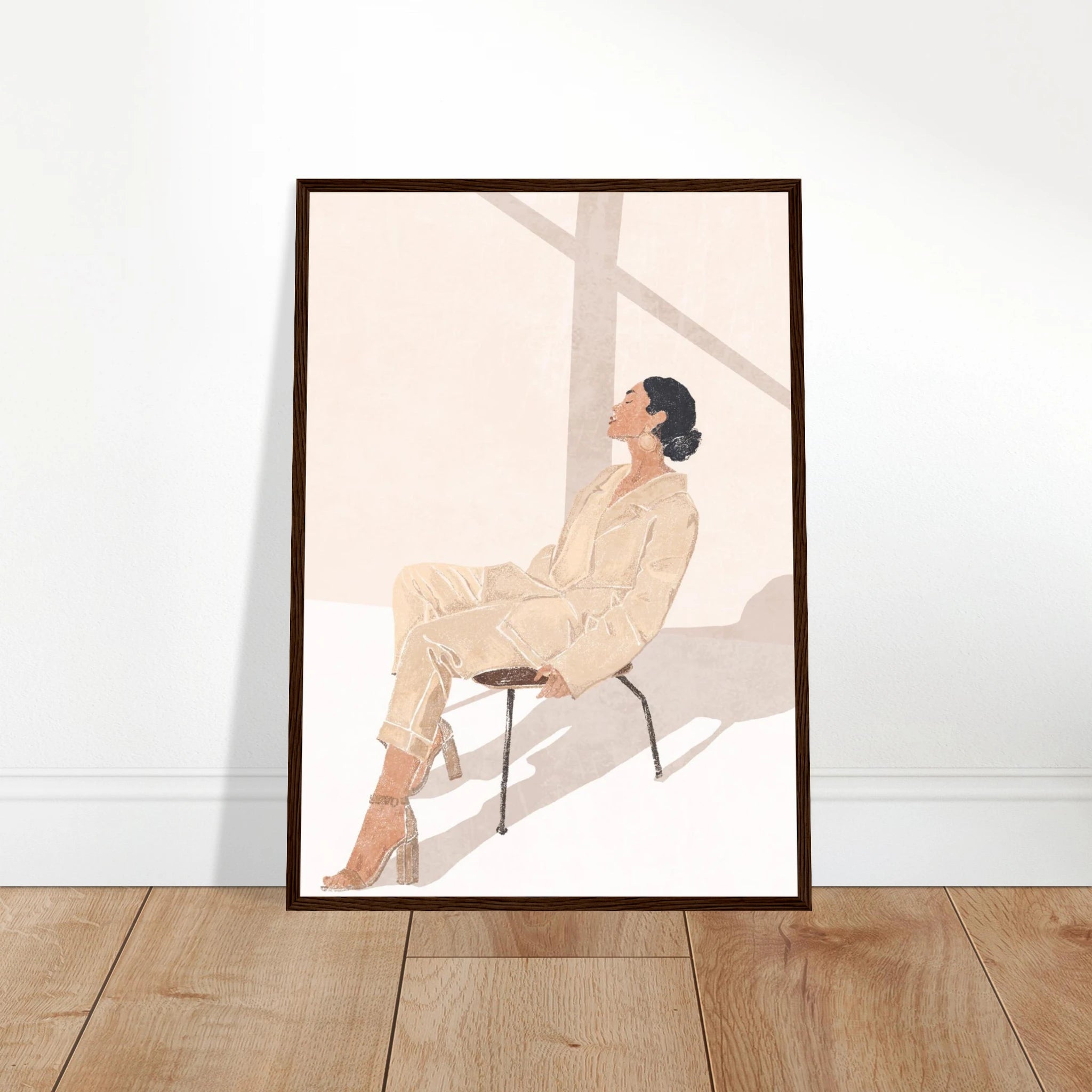 # all-groups - Sunlit Muse – Minimalist Woman in Beige Outfit Wall Art Print - Play By Print