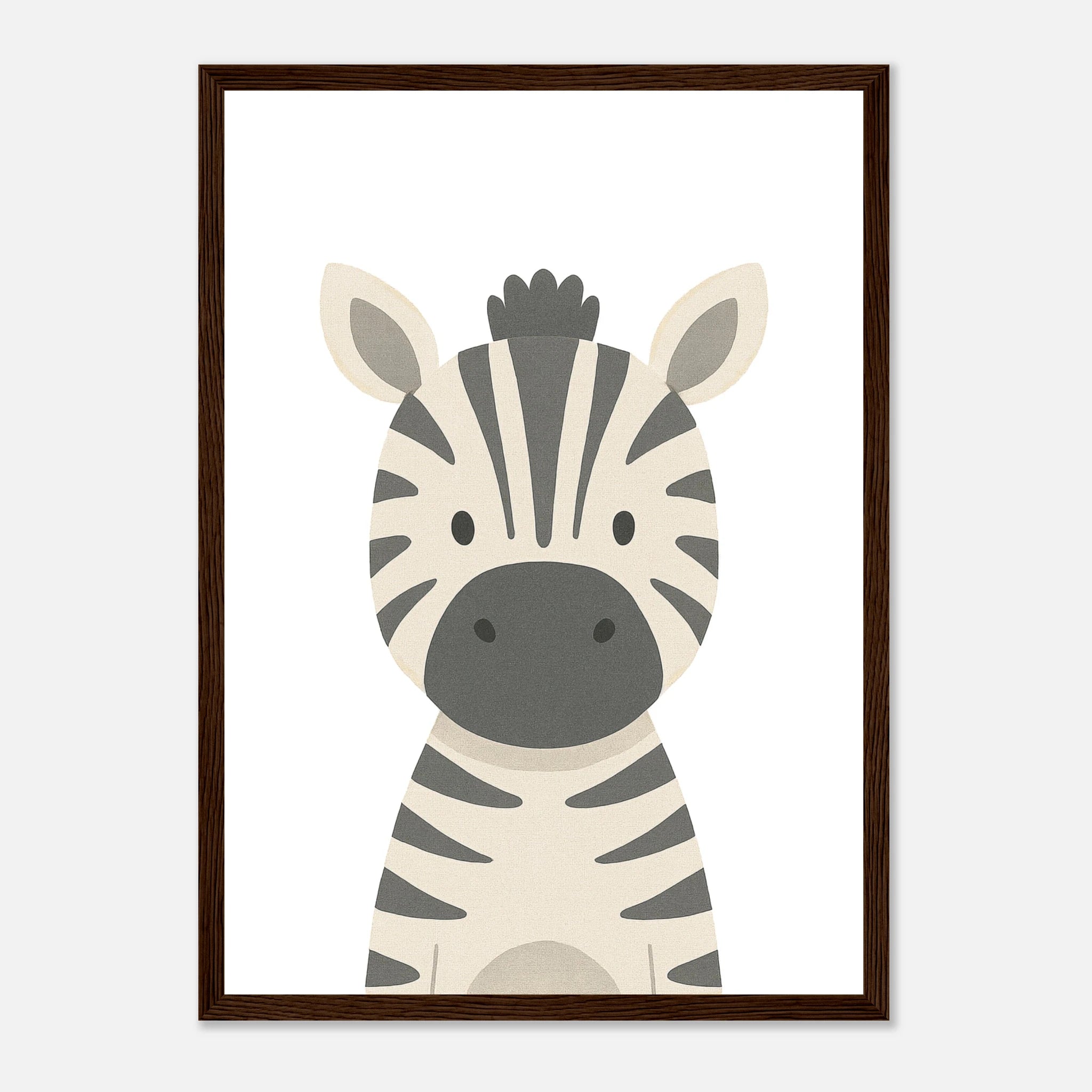 Dark wood frame - Zebra – Minimalist Safari Animal Art Print | Monochrome Nursery or Kids’ Poster - Play By Print