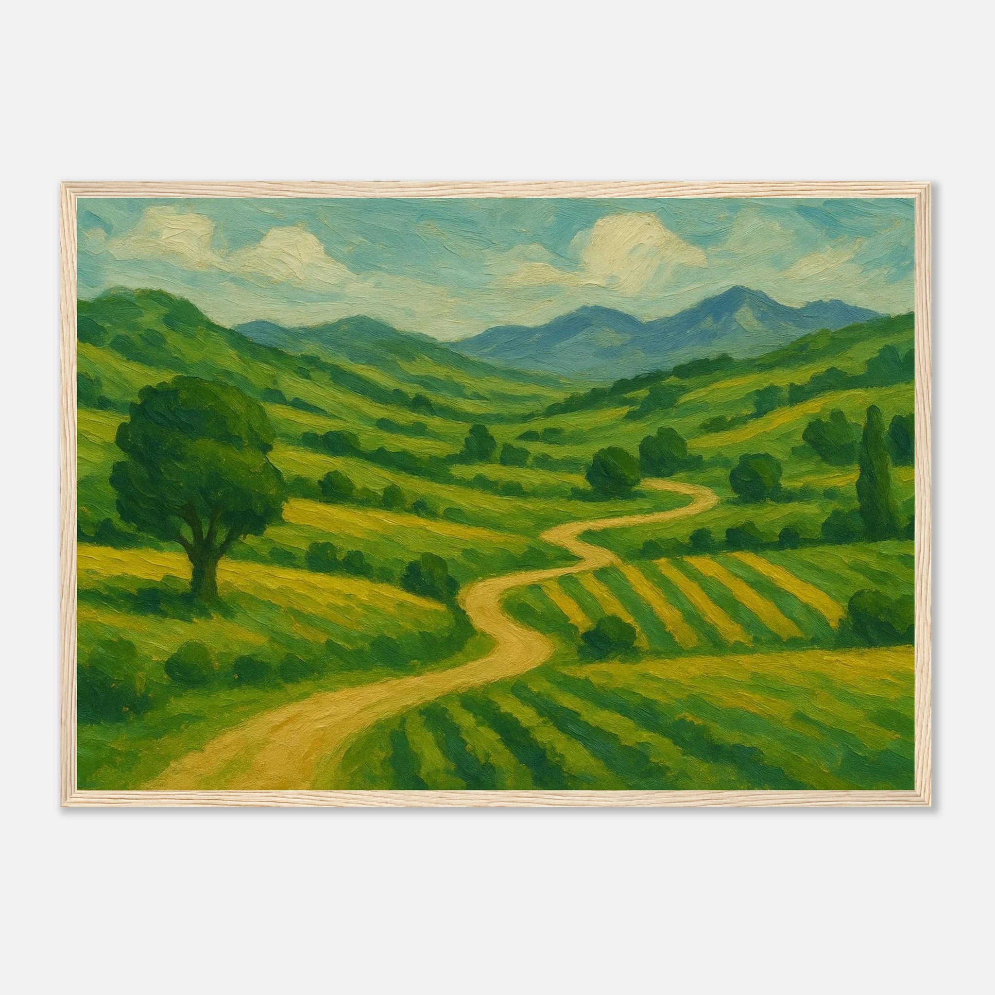 Wood frame A2 (42 x 59.4 cm) - “Winding Through Green” | Rolling Hills Countryside Print - Play By Print