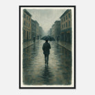 Black frame 40x60 cm 16x24″ - Rainy City Walk – Gouache-Style Art Print - Play By Print