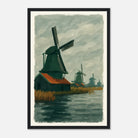 Black frame 30x45 cm 12x18″ - Dutch Windmills at Zaandam – Gouache-Style Art Print - Play By Print