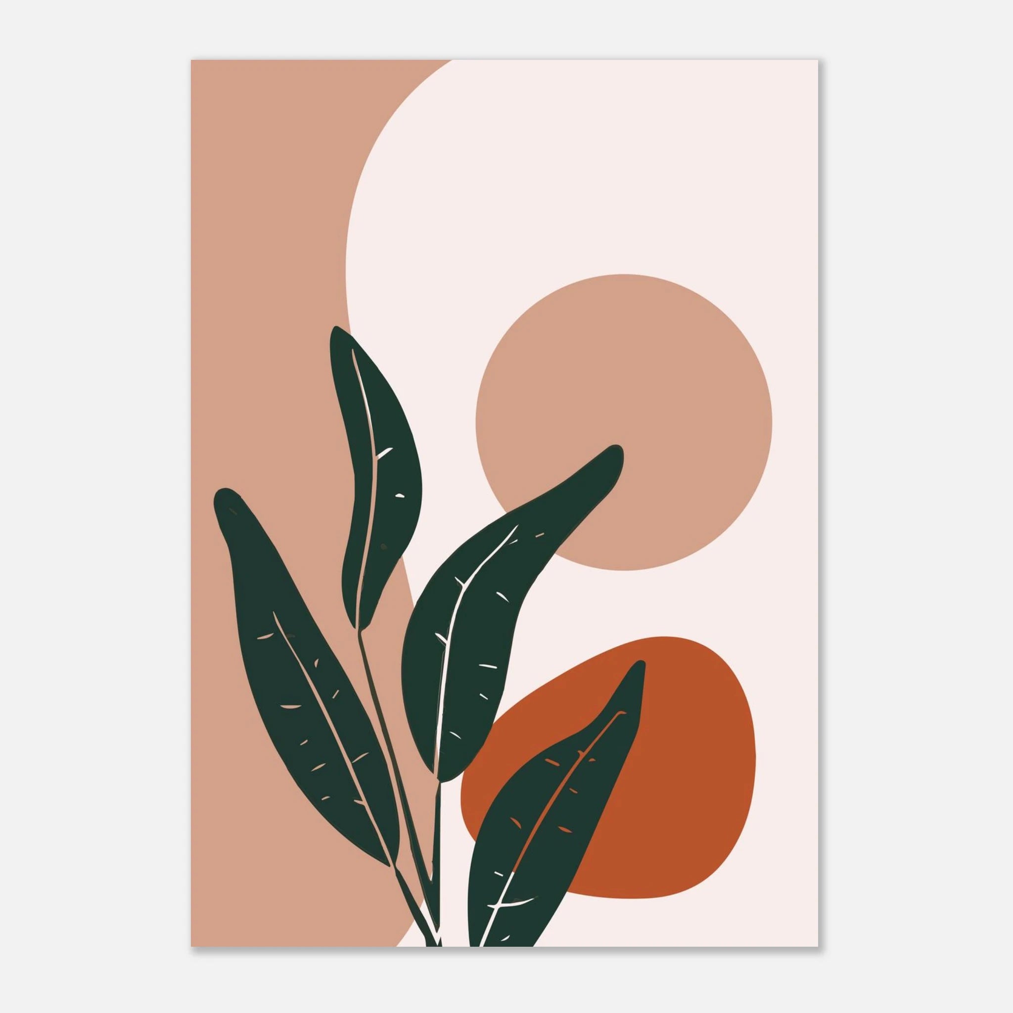 Unframed - Sage Leaves & Terracotta Sun Modern Abstract Wall Art - Jerin