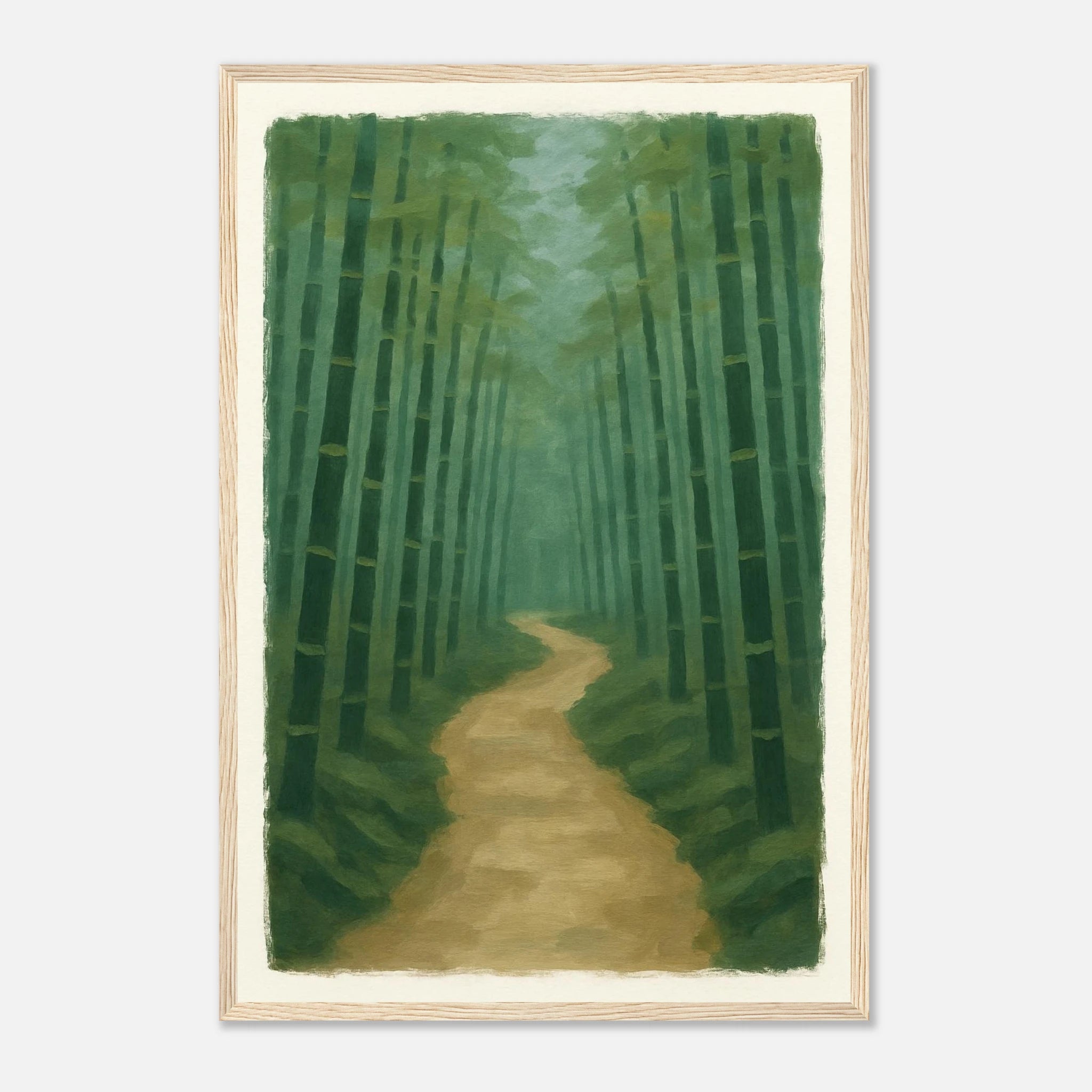 Wood frame 40x60 cm 16x24″ - Bamboo Forest Path – Gouache Landscape Art Print - Play By Print