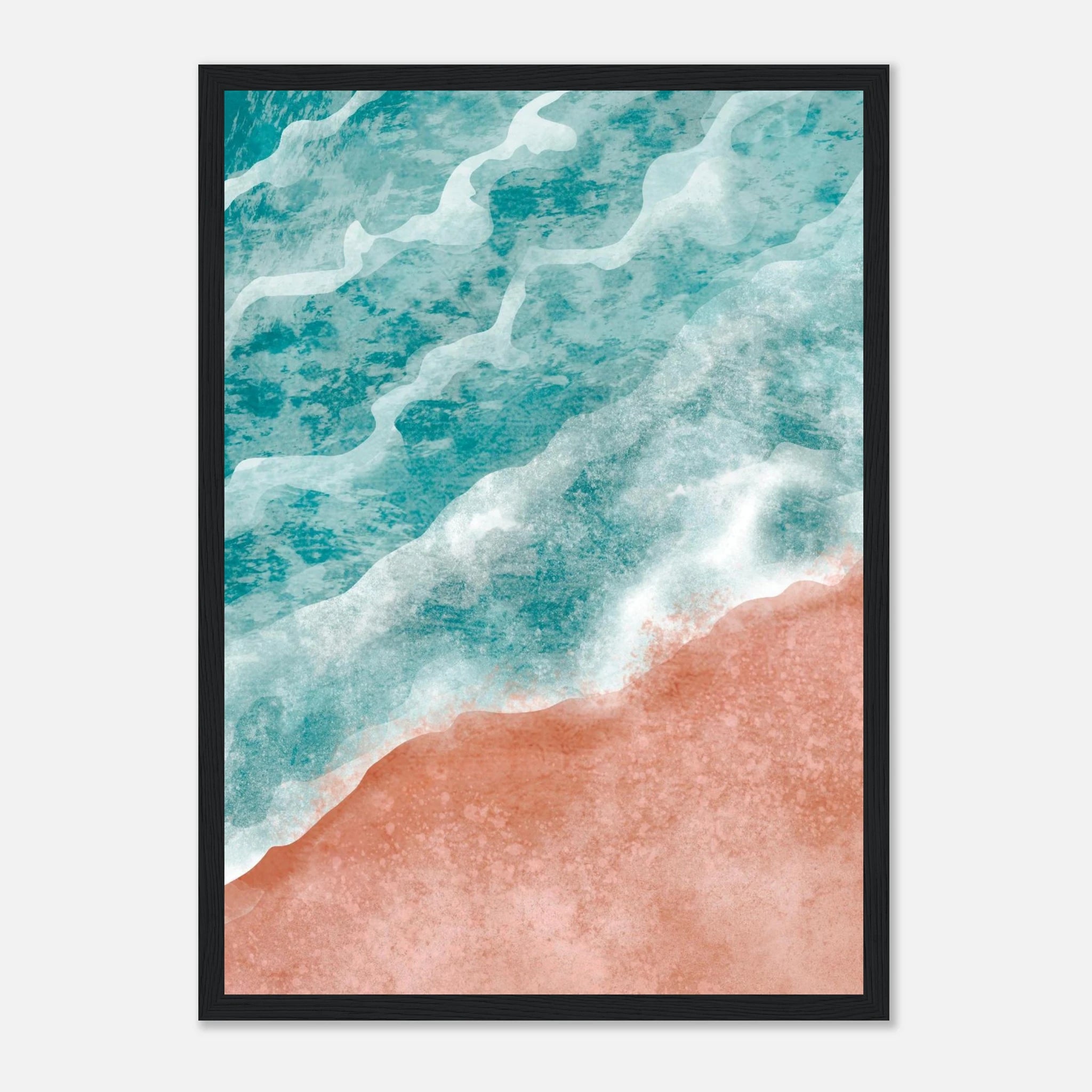 Black frame - Pastel Shoreline – Ocean Wave and Beach Abstract Wall Art Print - Play By Print