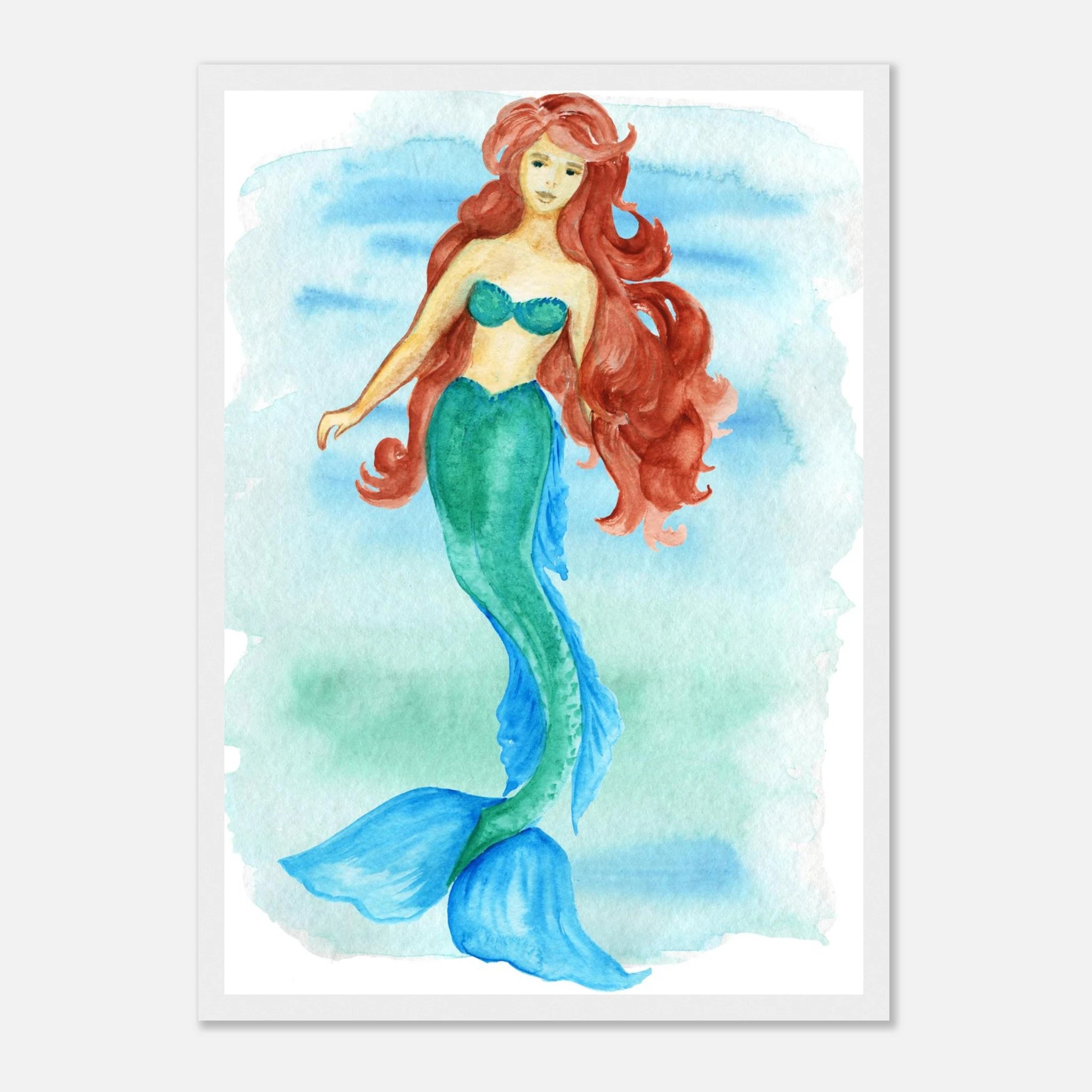 White frame - Grace of the Sea – Red-Haired Mermaid Art Print 🐚🧜♀️ - Play By Print