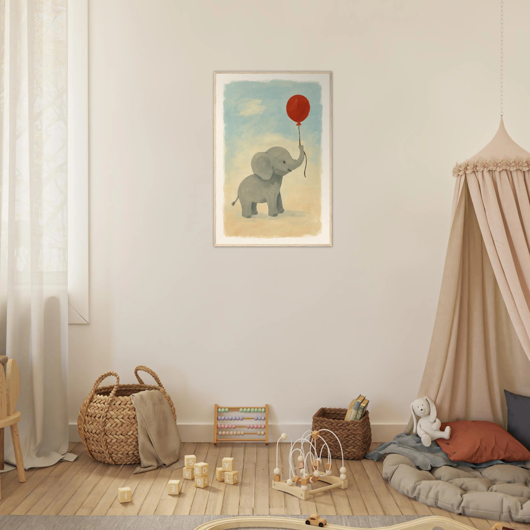 # all-groups - Baby Elephant with Balloon – Gouache Nursery Art Print - Play By Print