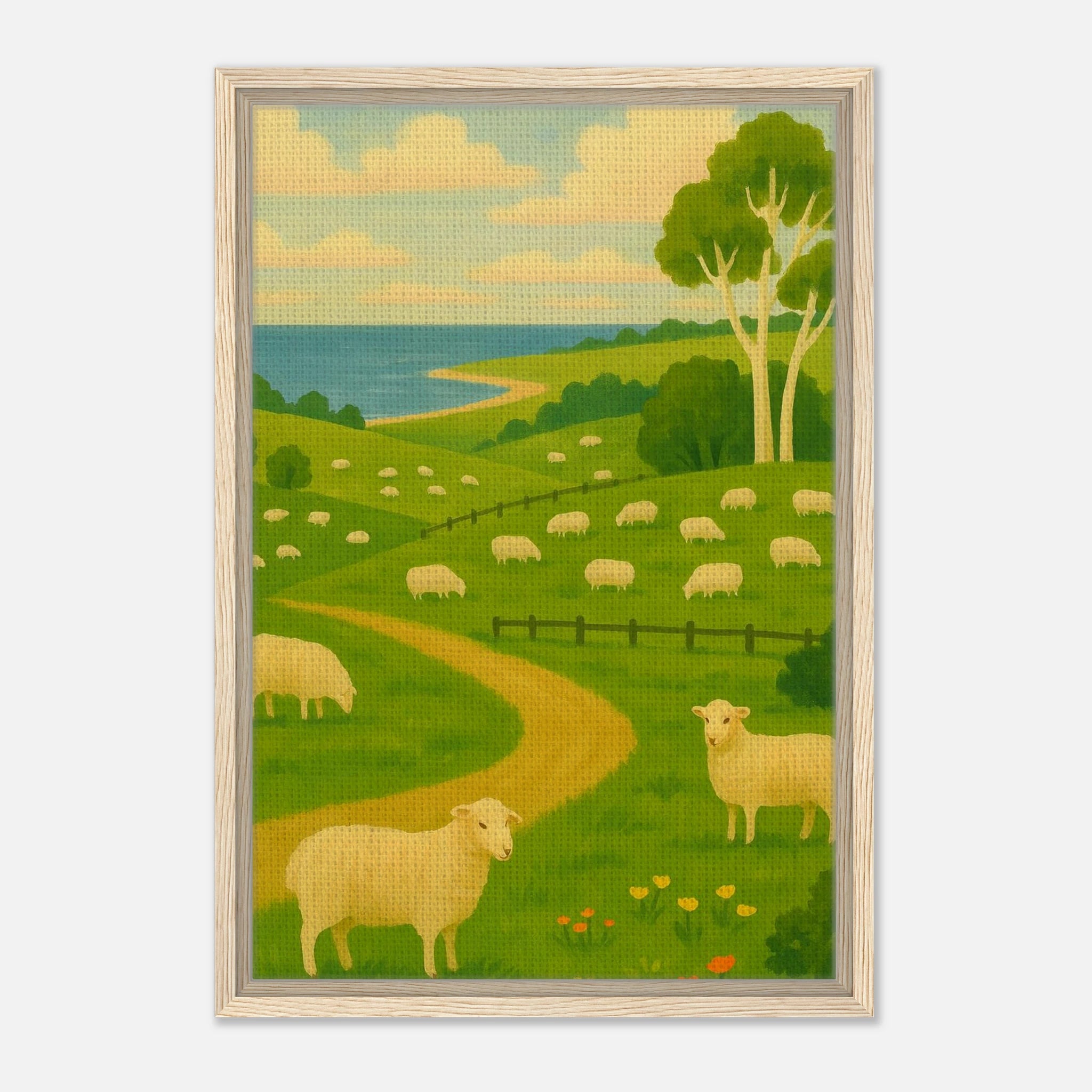 Wood frame 40x60 cm 16x24″ - Coastal Sheep Meadow – Australian Pasture Canvas Wall Art - Play By Print